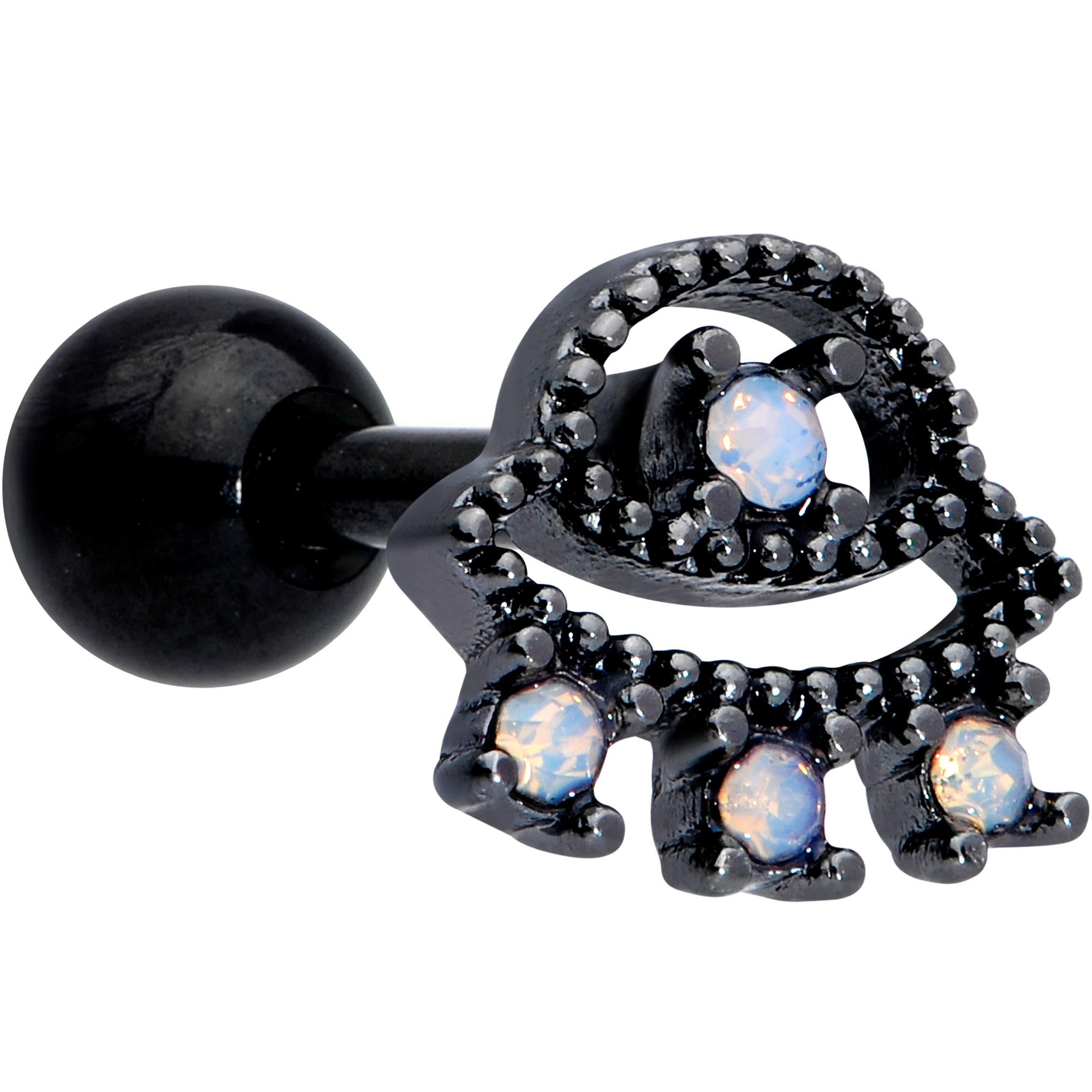 16G 1/4 Black White Faux Opal UFO Cartilage Tragus