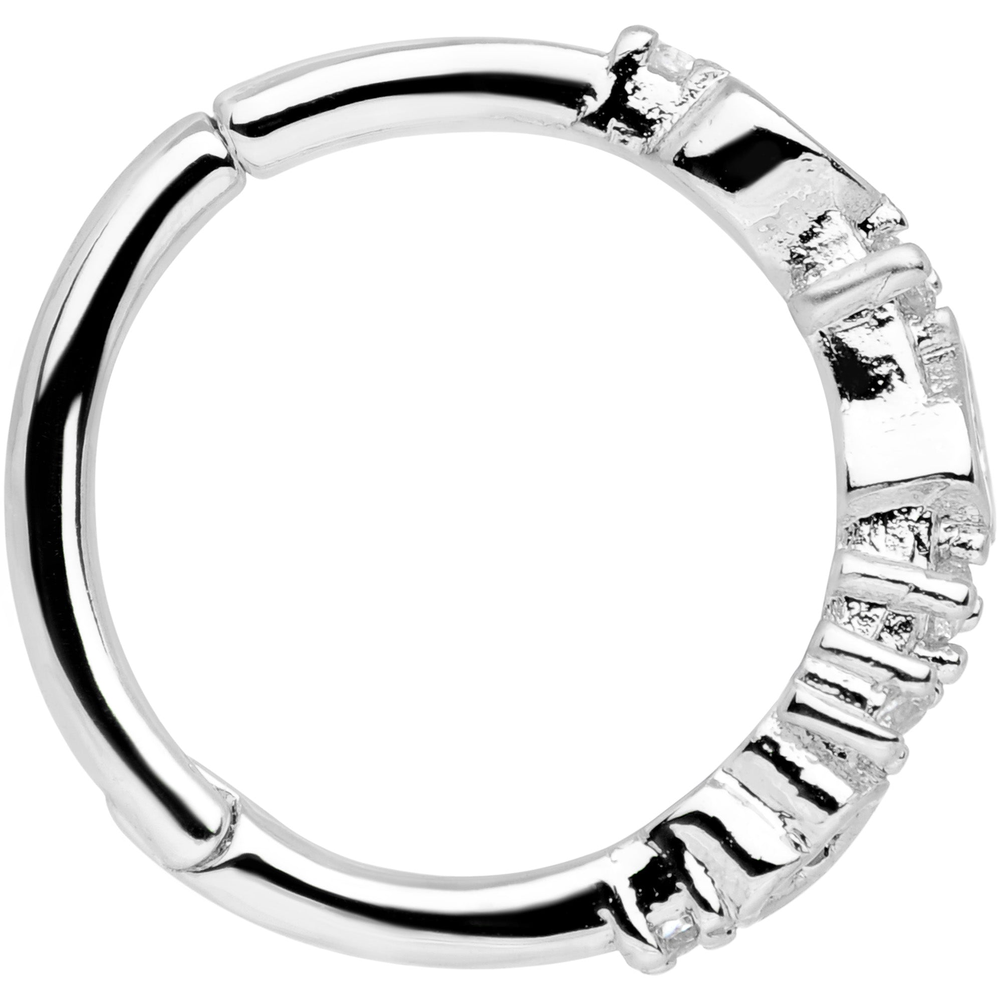 16G 3/8 Clear CZ Gem Tears Hearts Hinged Segment Ring