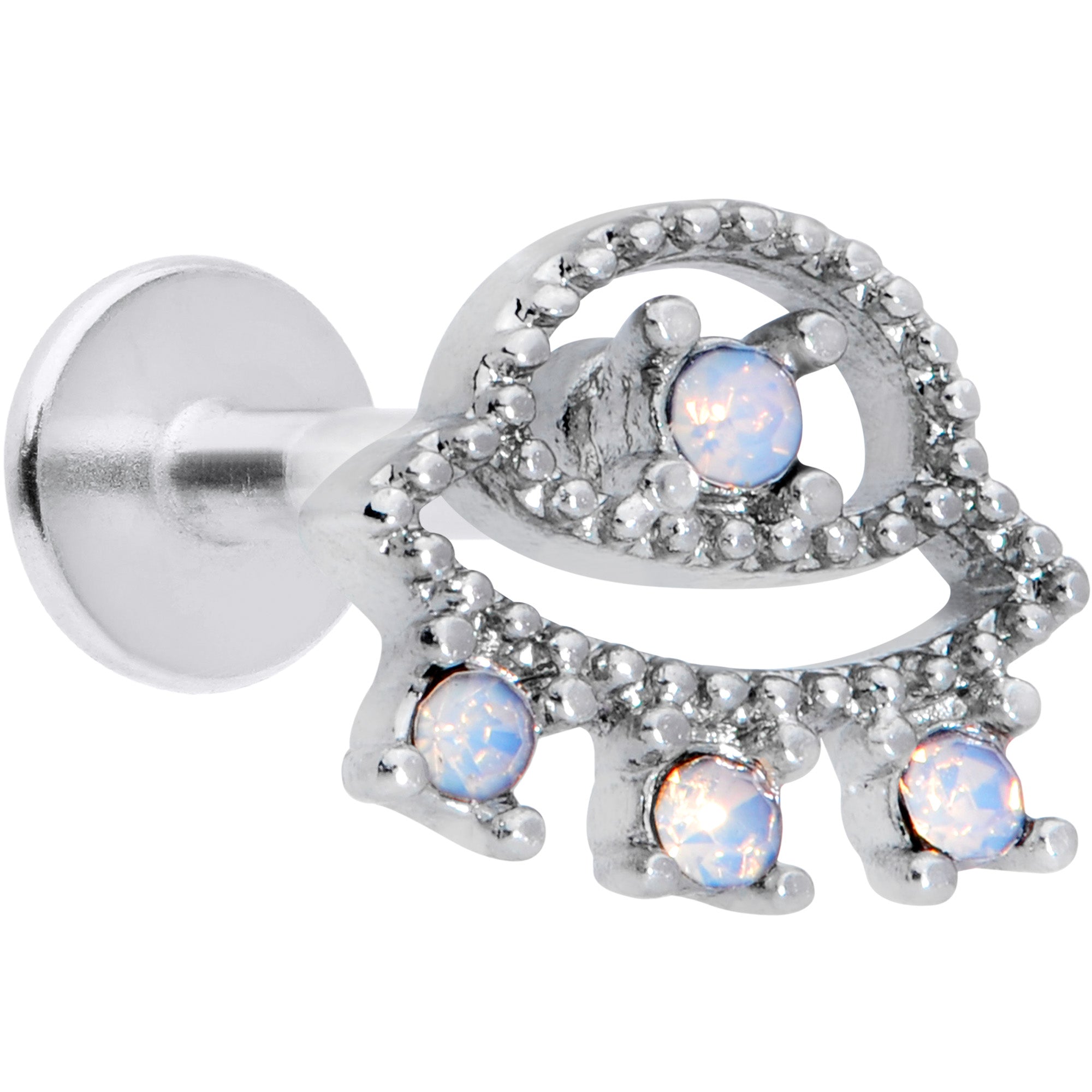 16G 5/16 White Faux Opal UFO Labret Monroe Tragus