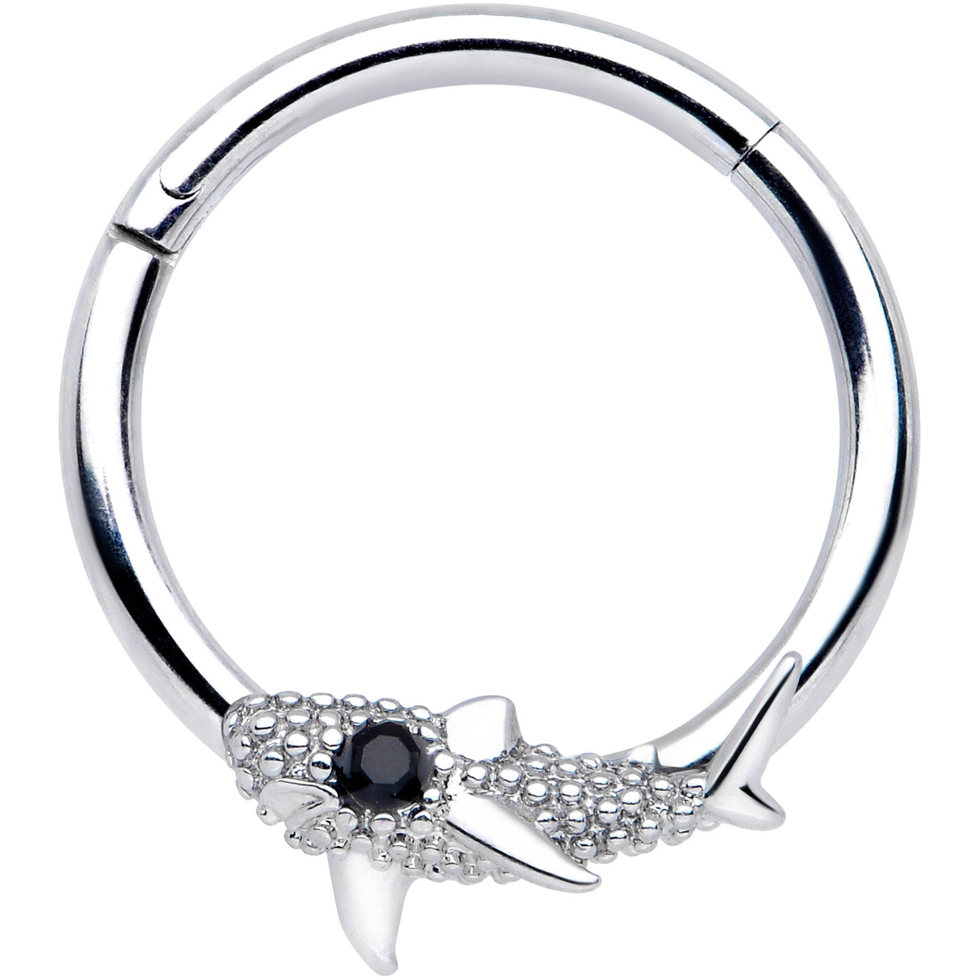 16G 3/8 Clear Black Gem Shark Septum Ring
