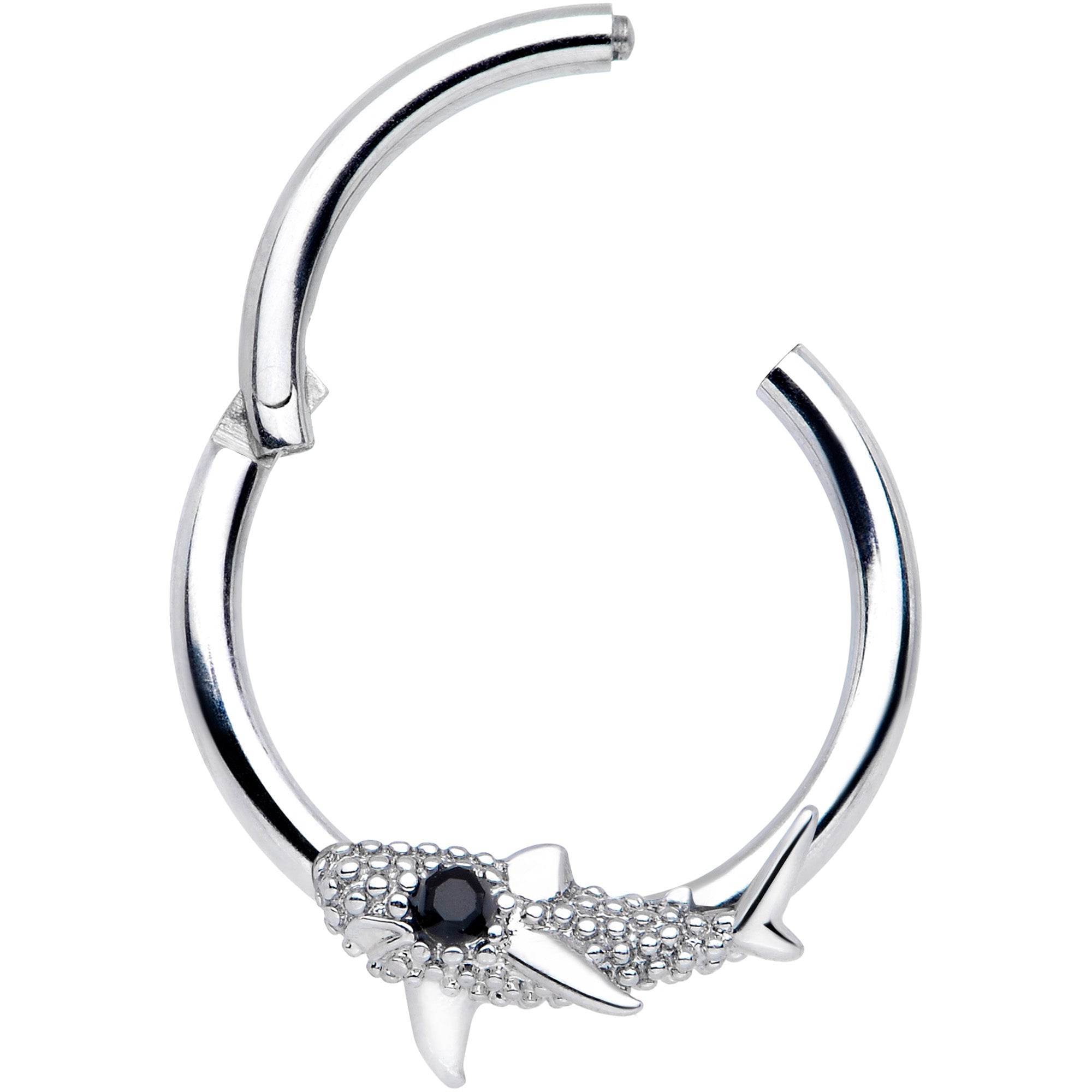 16G 3/8 Clear Black Gem Shark Septum Ring