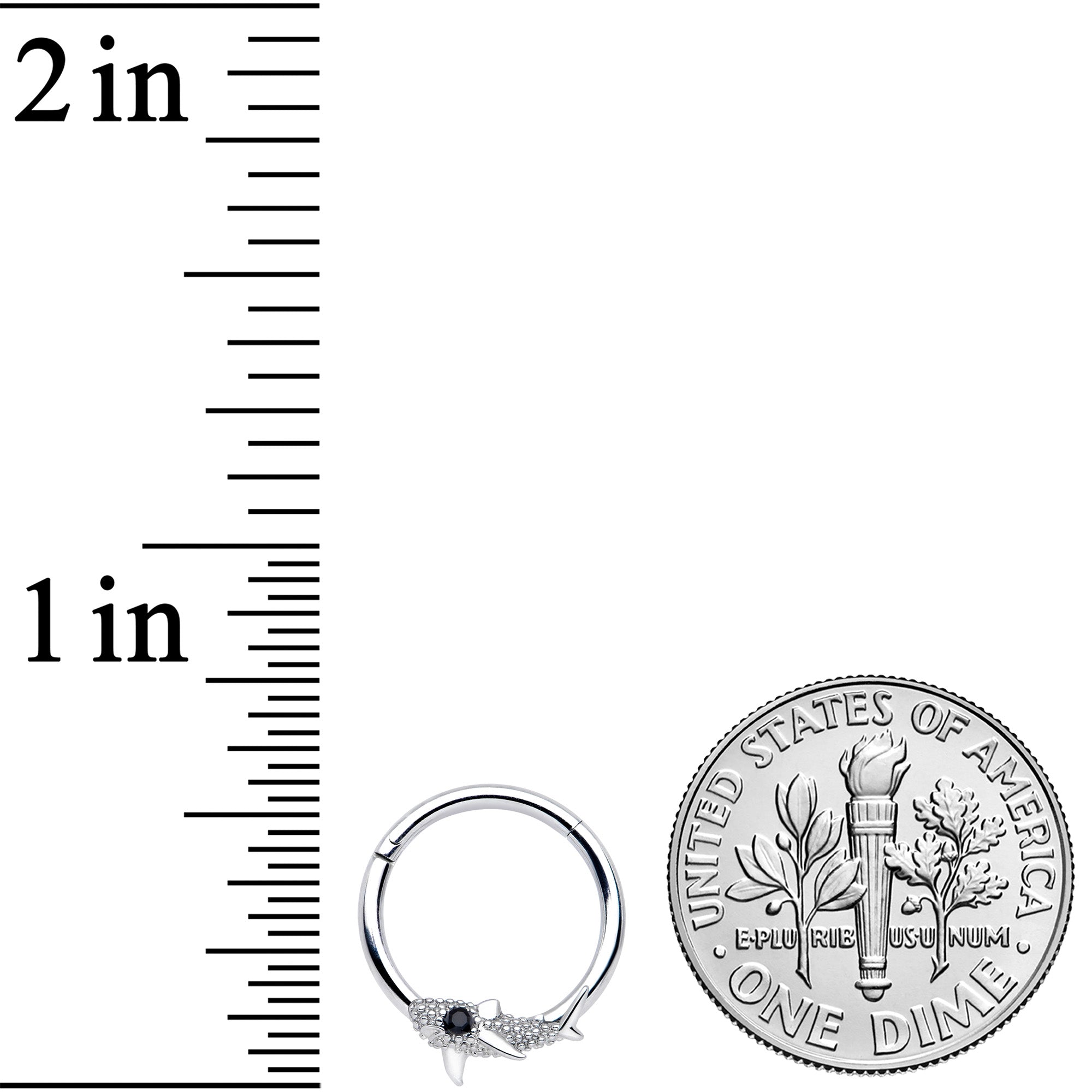 16G 3/8 Clear Black Gem Shark Septum Ring