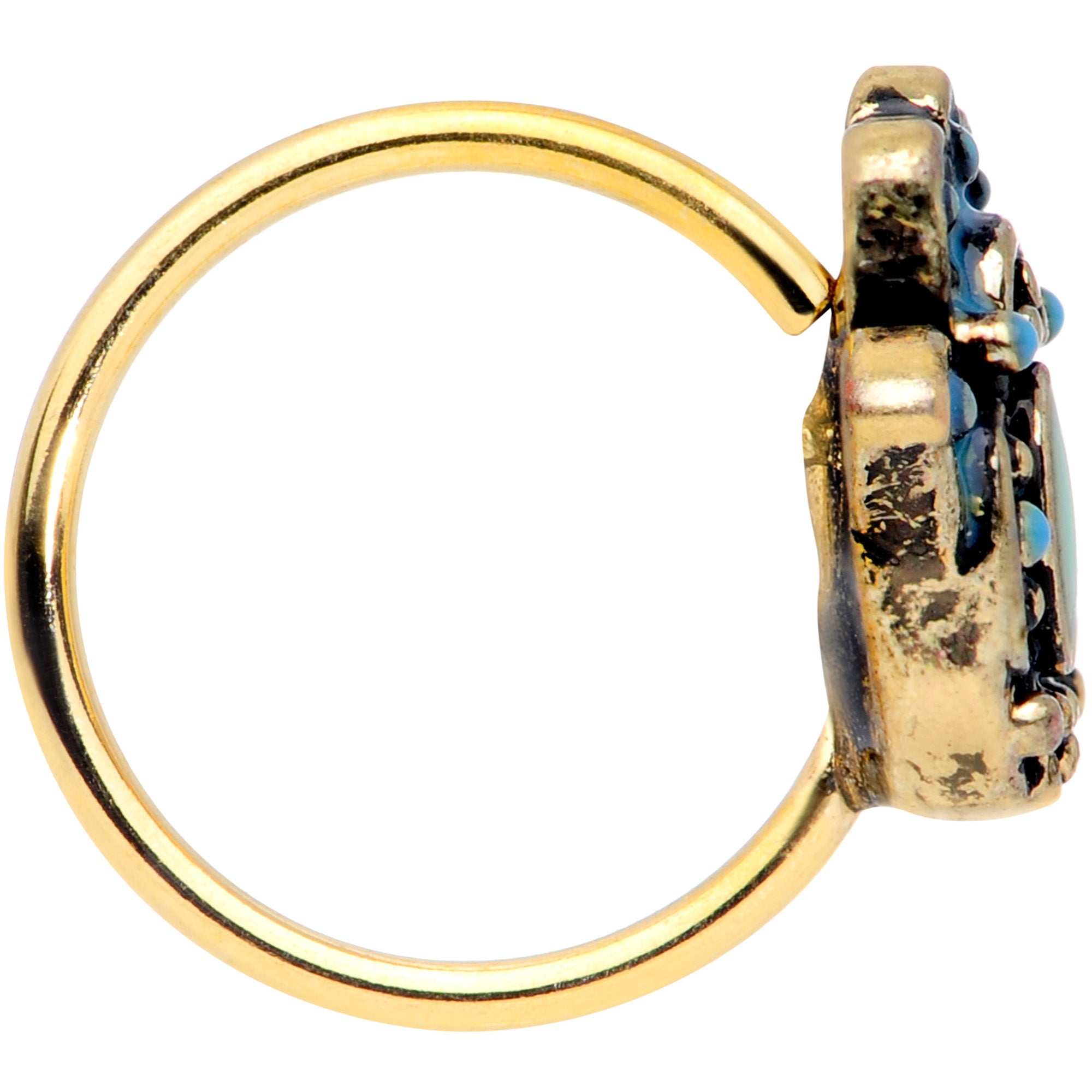 20G 5/16 Gold Tone Aqua Ornate Hamsa Hand Nose Hoop