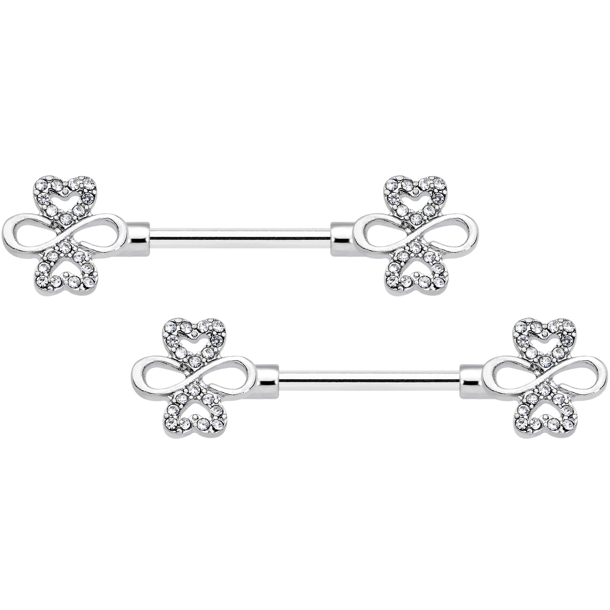 14G 9/16 Clear Gem Heart Shamrock Barbell Nipple Ring Set