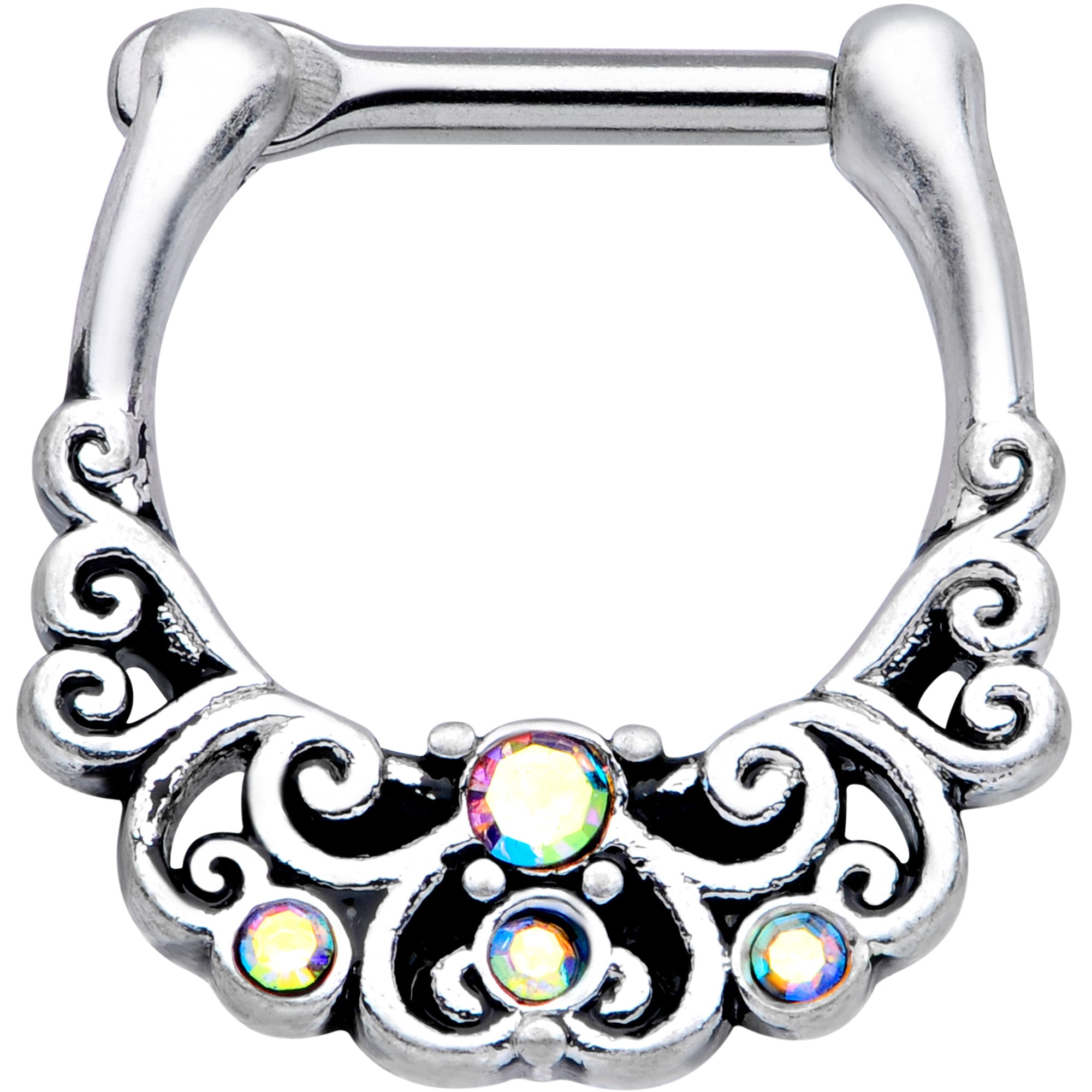 16G 3/8 Aurora Gem Scrolling Hearts Cartilage Clicker