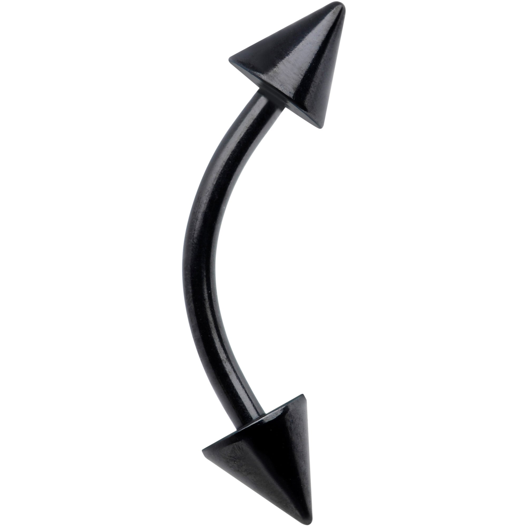 16G 3/8 Black Anodized Cone End Curved Eyebrow Ring