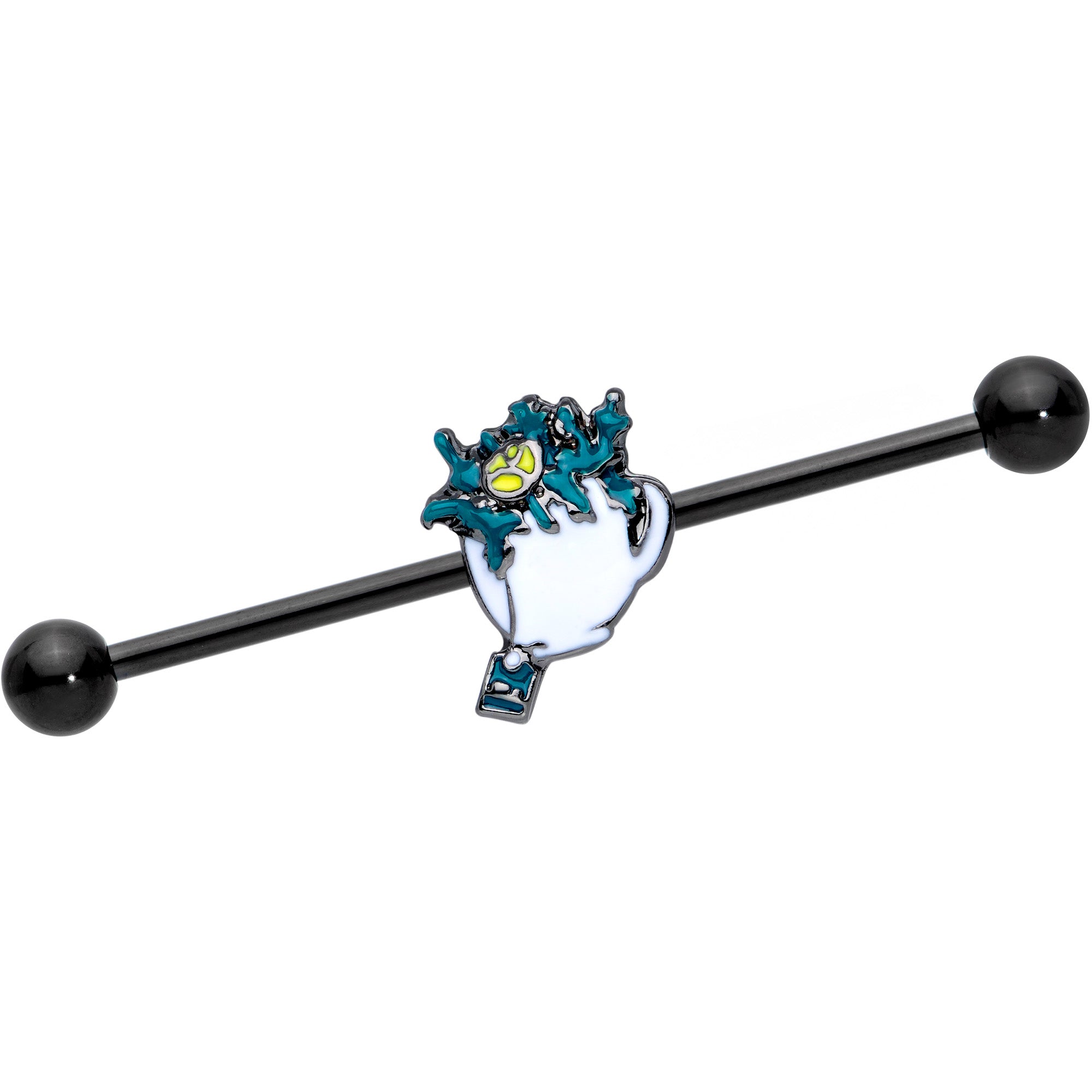 14G Black Creepy Halloween Tea Industrial Barbell 38mm