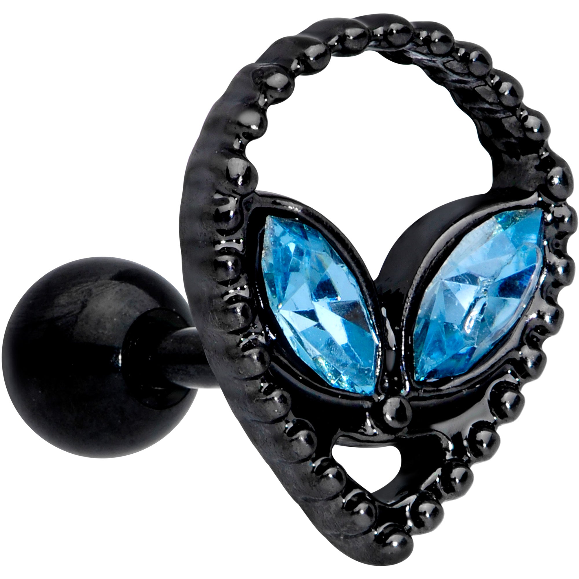 16G 1/4 Aqua Gem Black Alien Cartilage Tragus