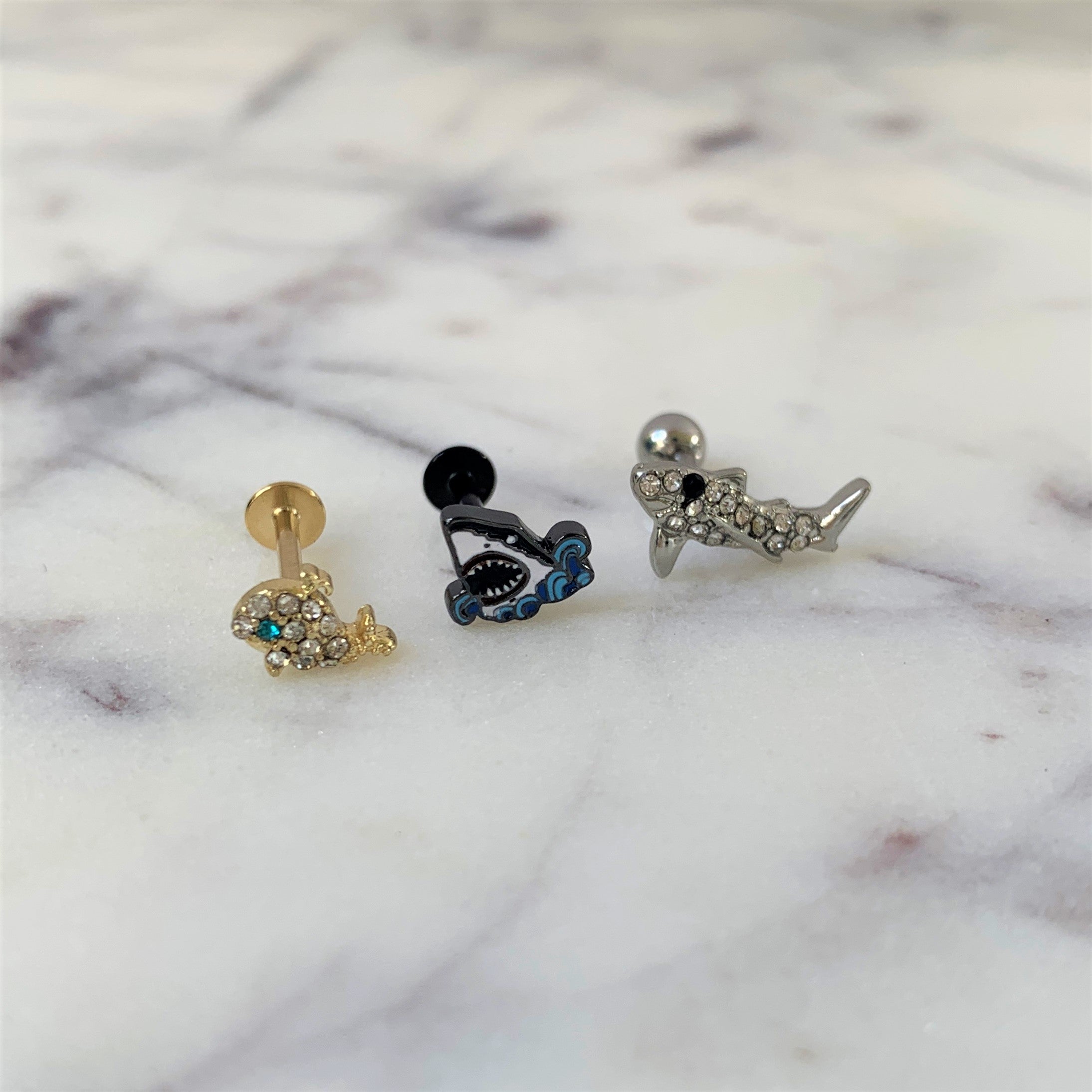 16G 5/16 Black Shark Bite Labret Monroe Tragus