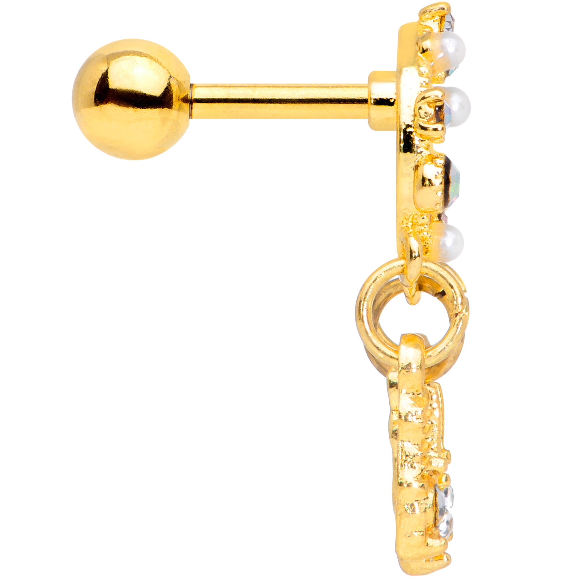 16G 1/4 Aurora CZ Gold Tone Dreamcatcher Feather Dangle Cartilage