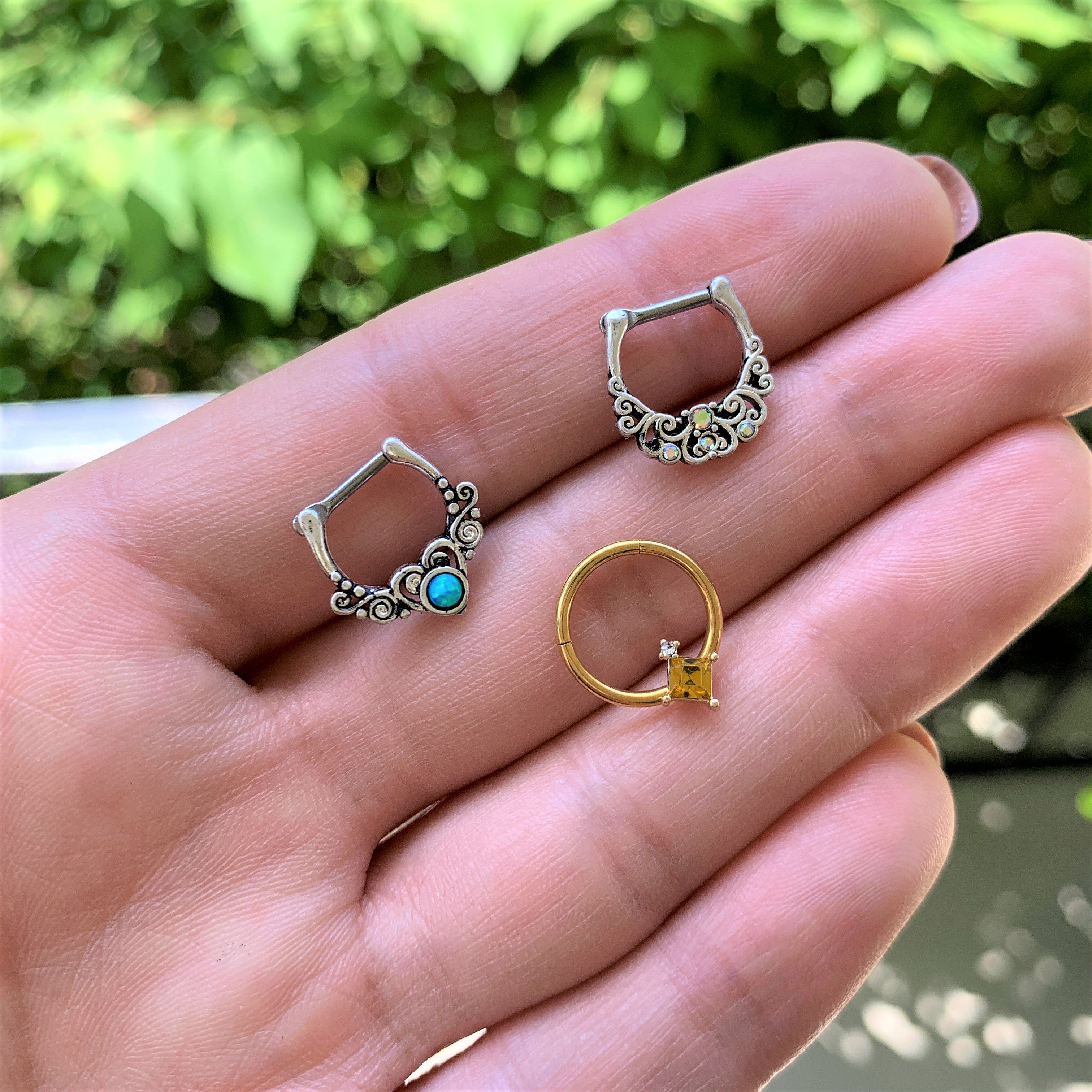 16G 3/8 Yellow Clear Gem Gold Tone Rhombus Septum Ring