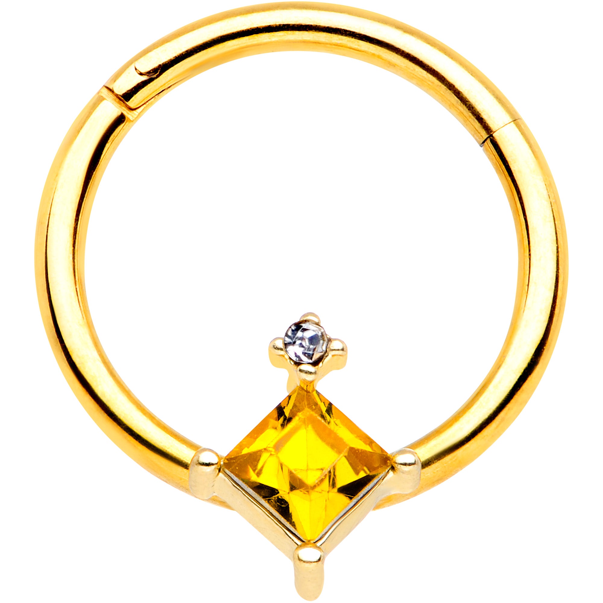 16G 3/8 Yellow Clear Gem Gold Tone Rhombus Septum Ring