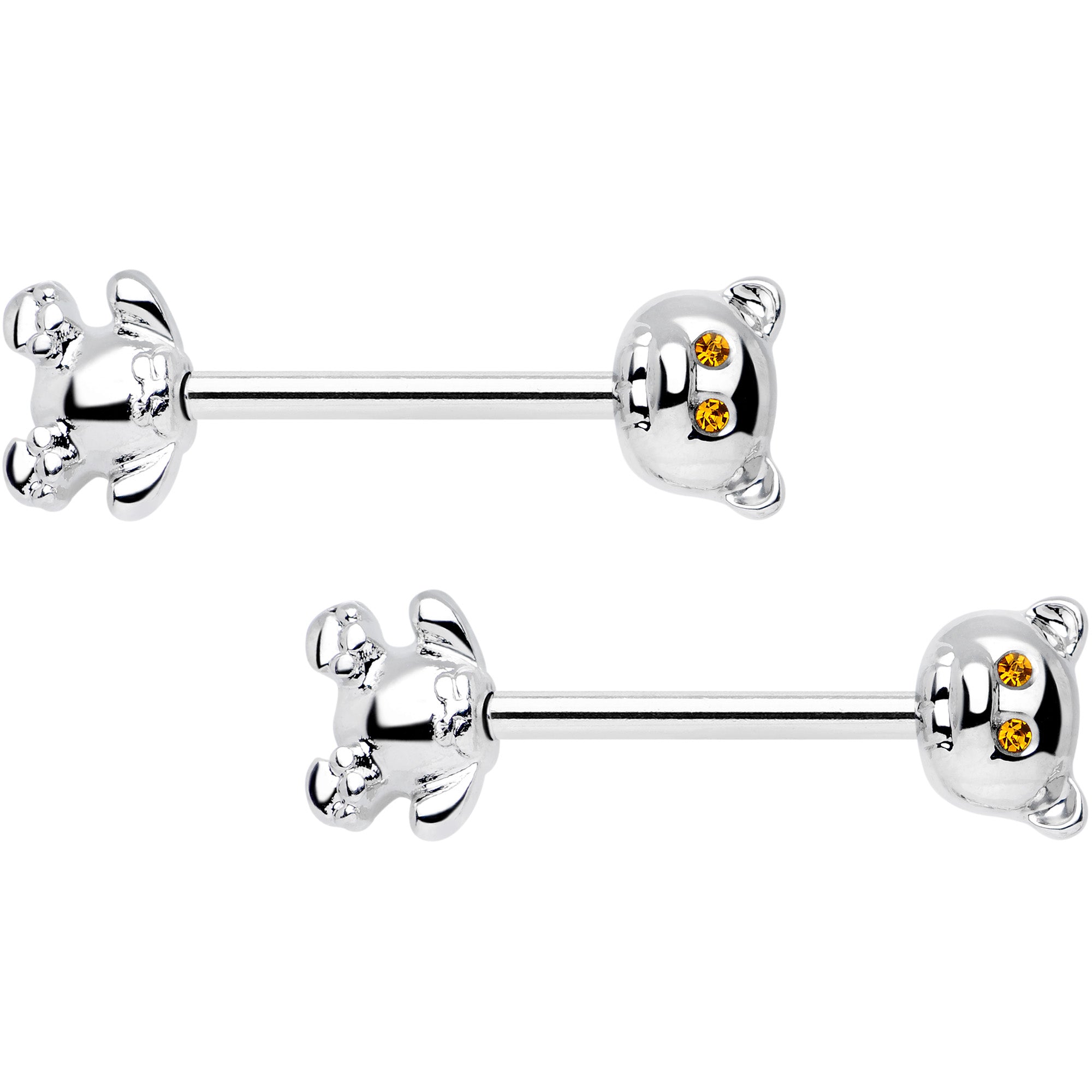14G 9/16 Yellow Gem Teddy Bear Barbell Nipple Ring Set