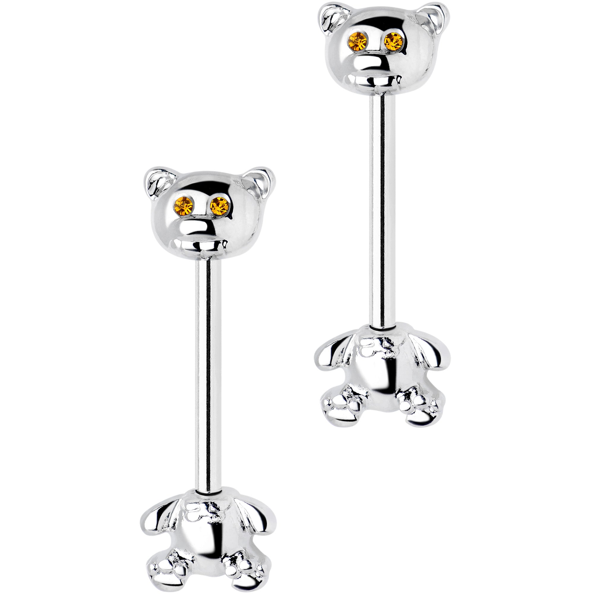 14G 9/16 Yellow Gem Teddy Bear Barbell Nipple Ring Set