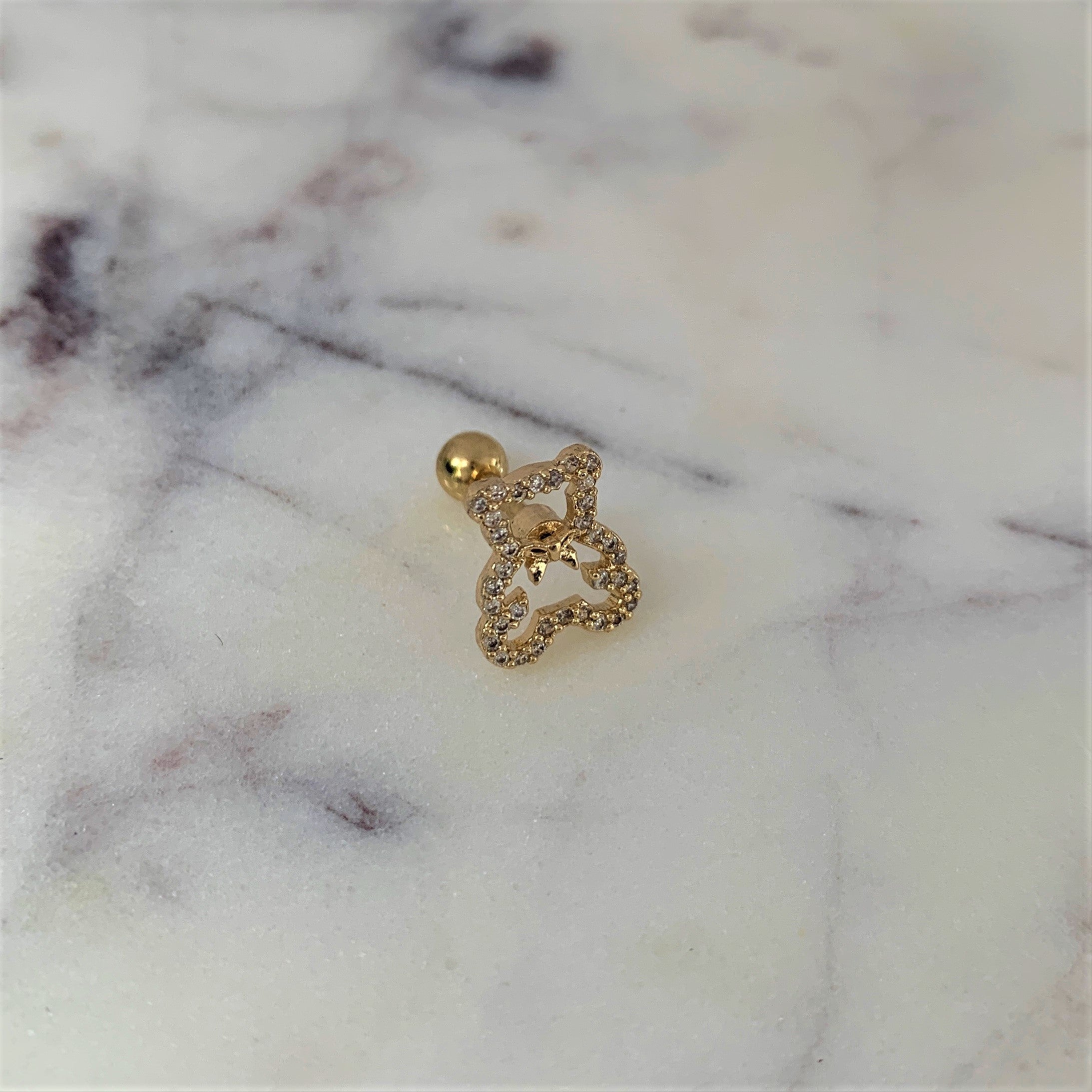 16G 1/4 Clear Gem Gold Tone Teddy Bear Cartilage Tragus