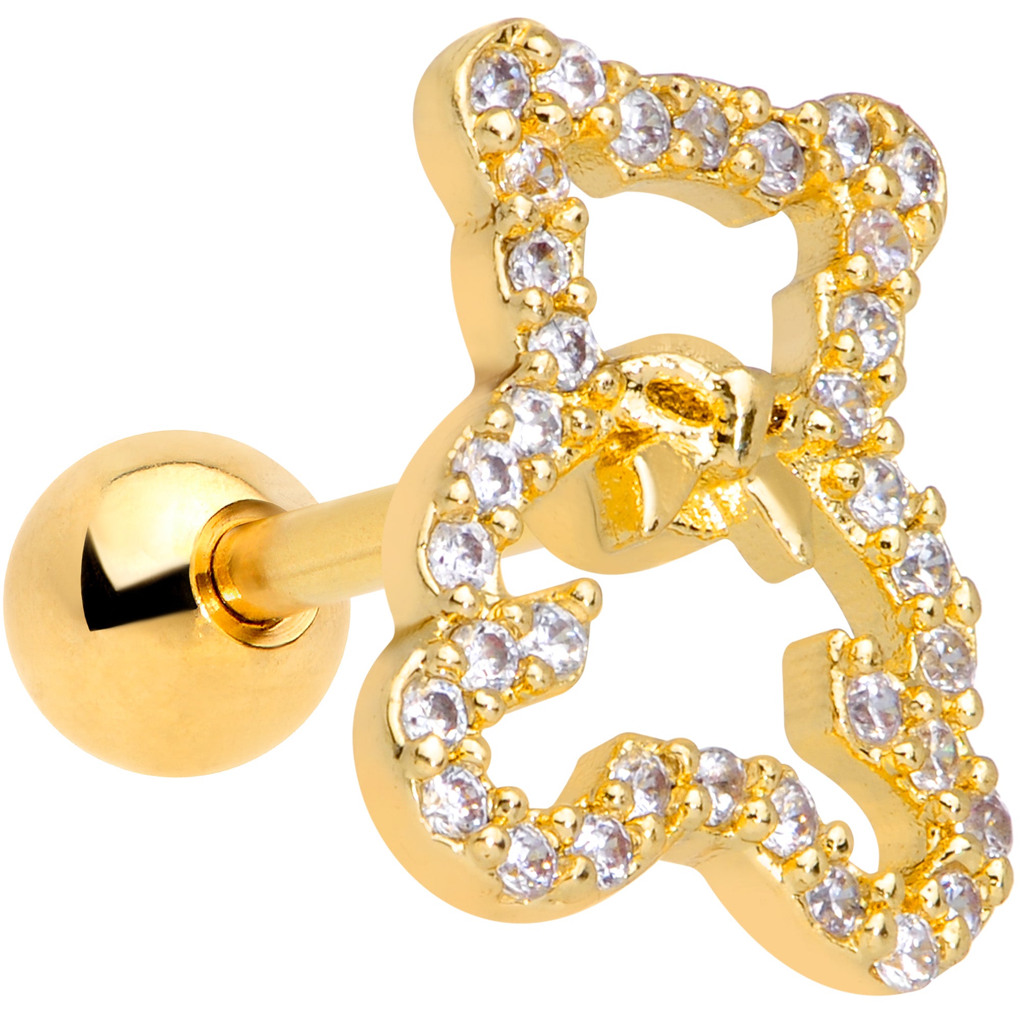 16G 1/4 Clear Gem Gold Tone Teddy Bear Cartilage Tragus