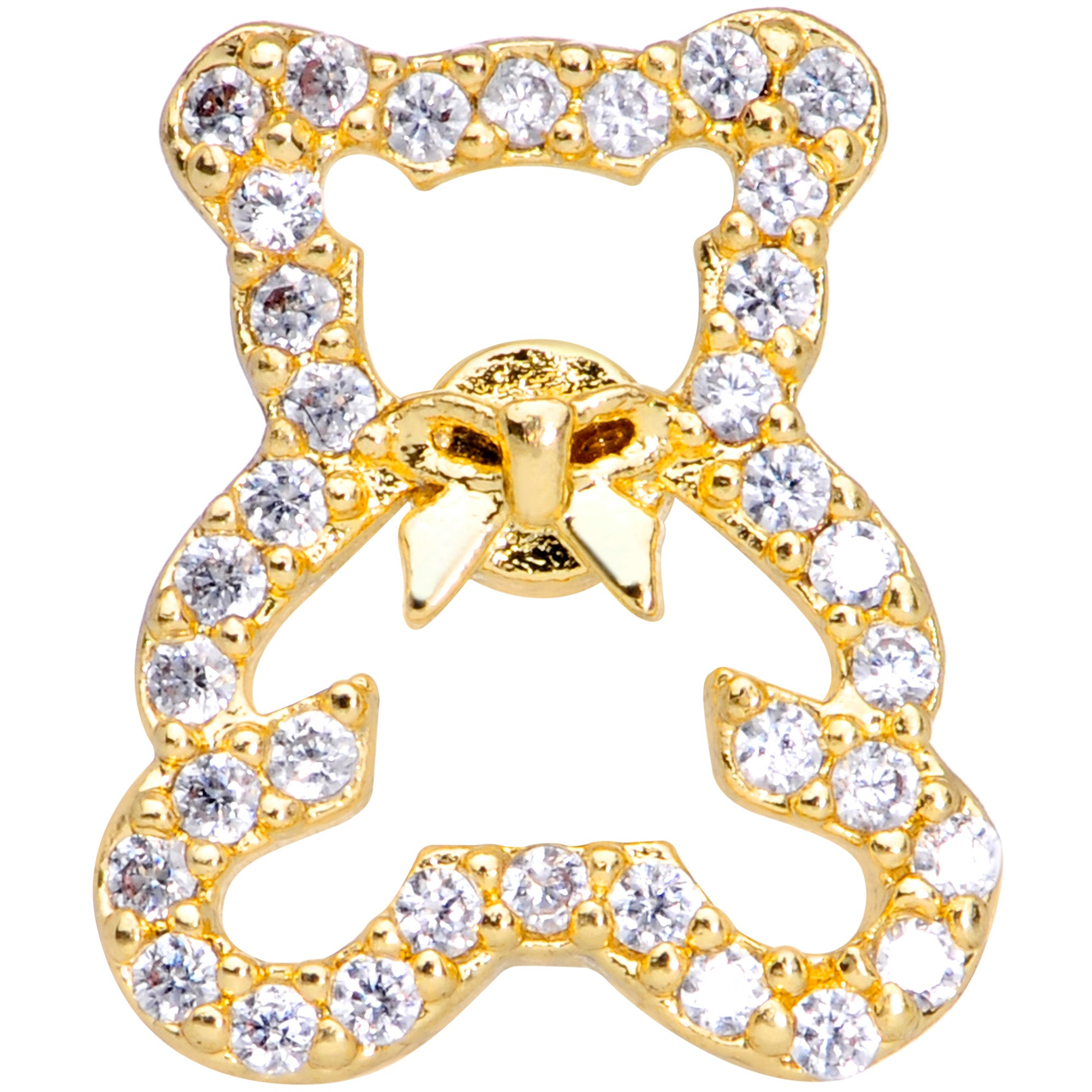 16G 1/4 Clear Gem Gold Tone Teddy Bear Cartilage Tragus