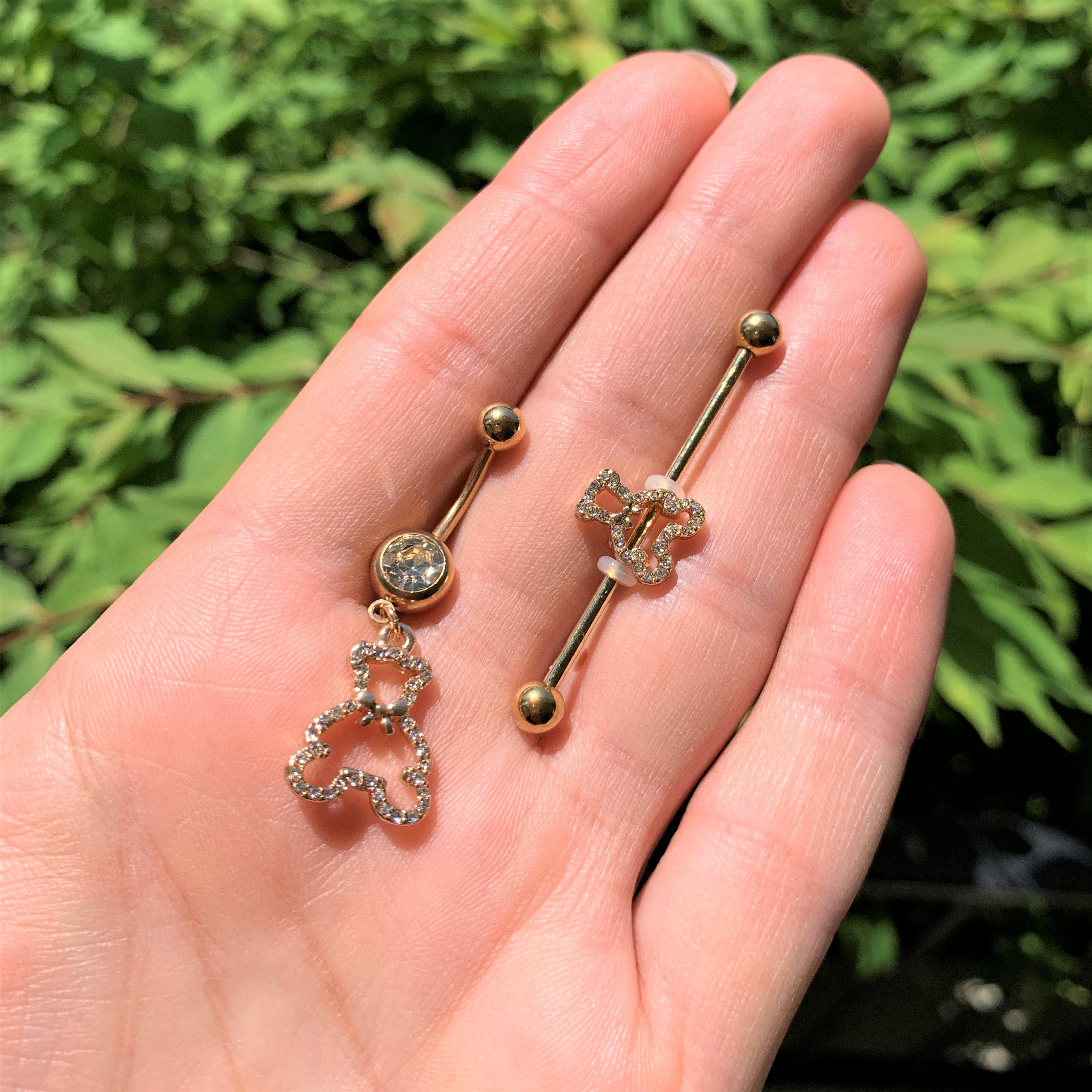 Clear Gem Gold Tone Hollow Bear Dangle Belly Ring