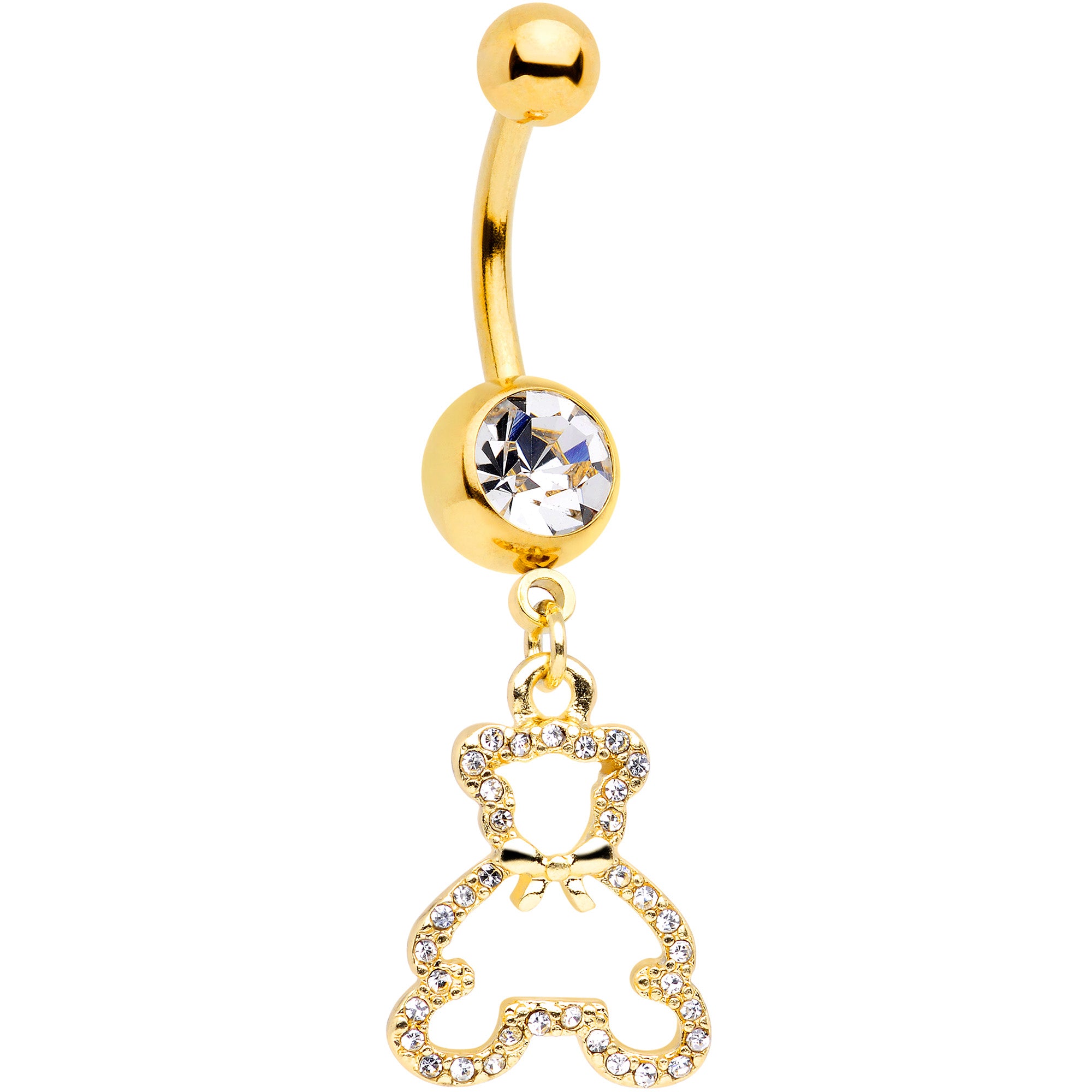 Clear Gem Gold Tone Hollow Bear Dangle Belly Ring