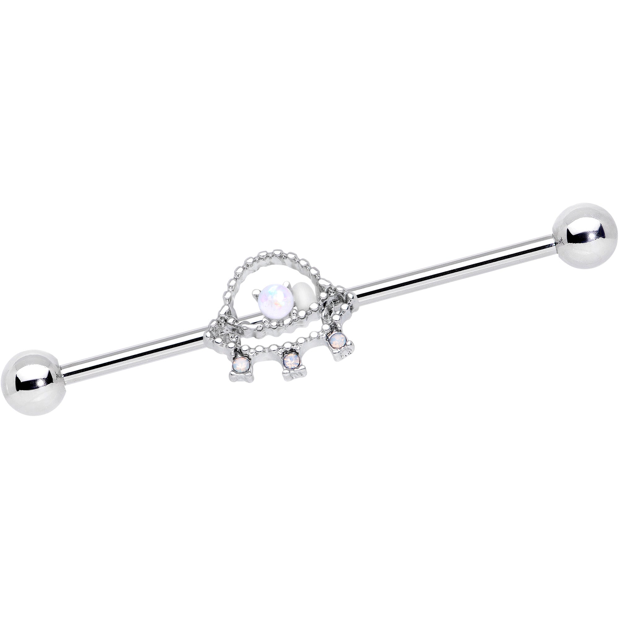 14G White Faux Opal UFO Industrial Barbell 38mm