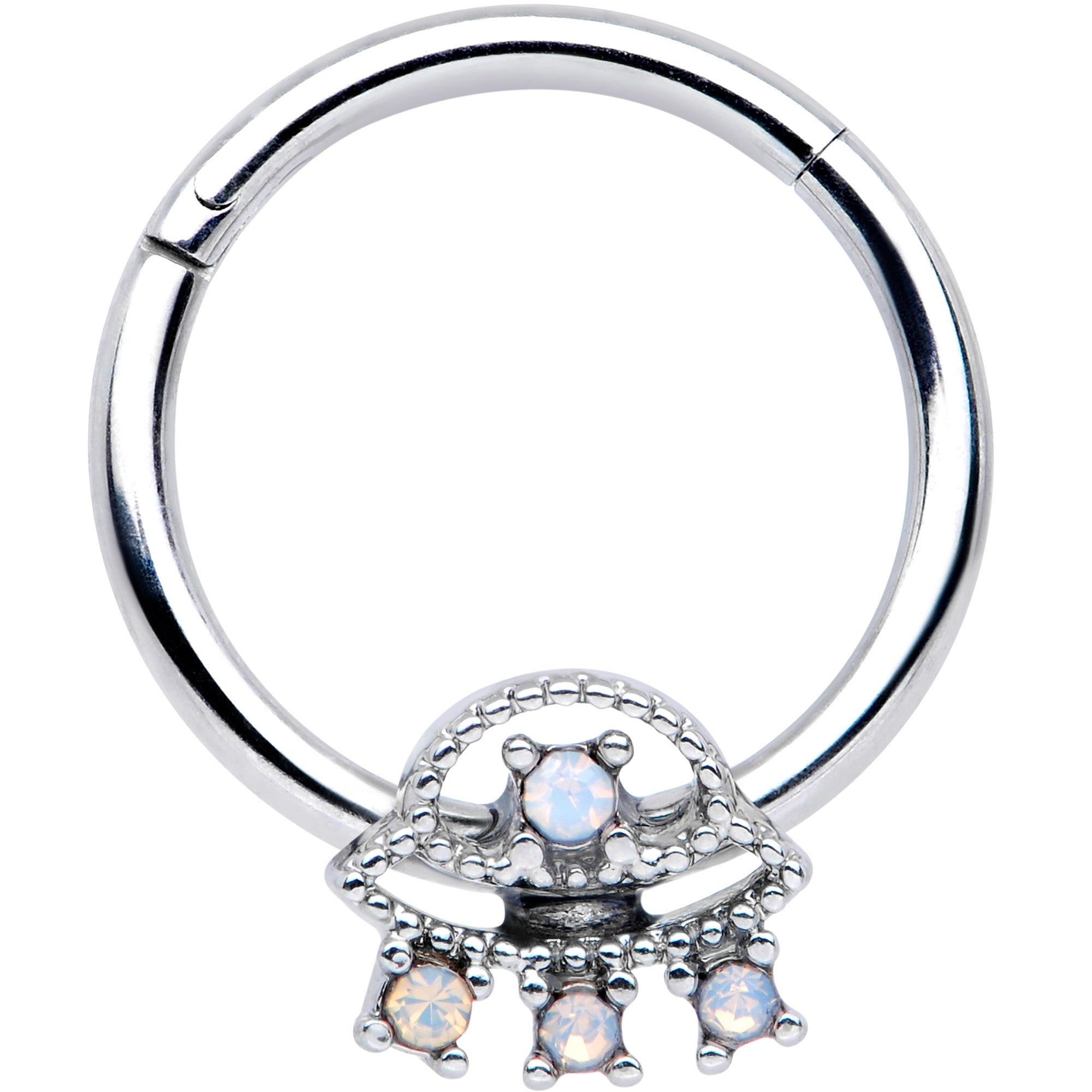 16G 3/8 White Faux Opal UFO Septum Ring
