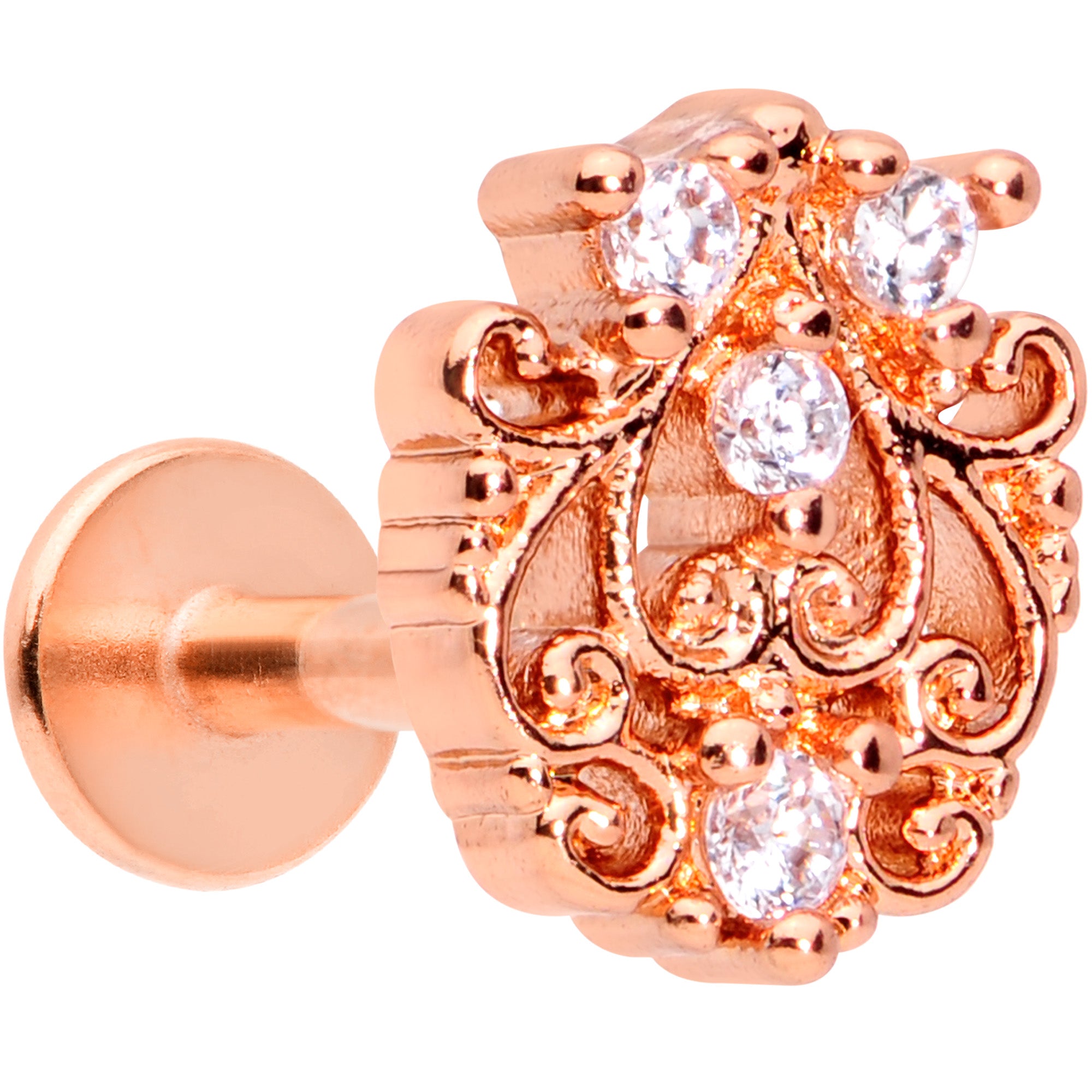 16G 5/16 Clear CZ Gem Rose Gold Tone Elegant Labret Monroe Tragus