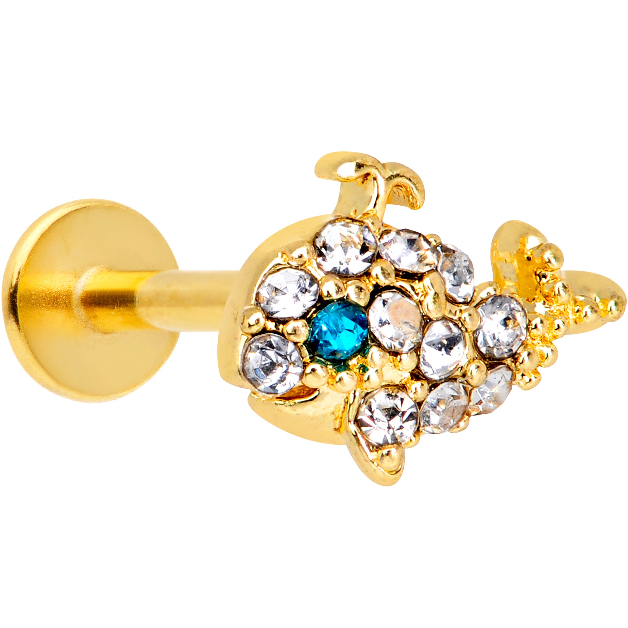 16G 5/16 Clear Aqua Gem Gold Tone Whale Labret Monroe Tragus