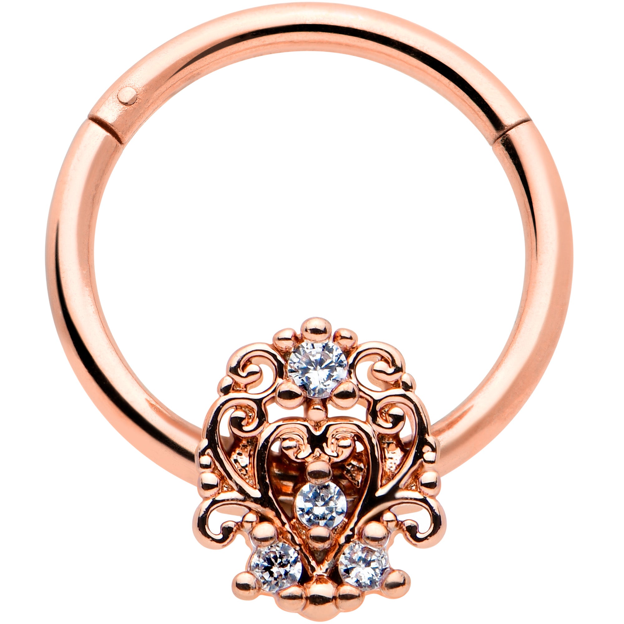 16G 3/8 Clear CZ Gem Rose Gold Tone Elegant Hinged Segment Ring