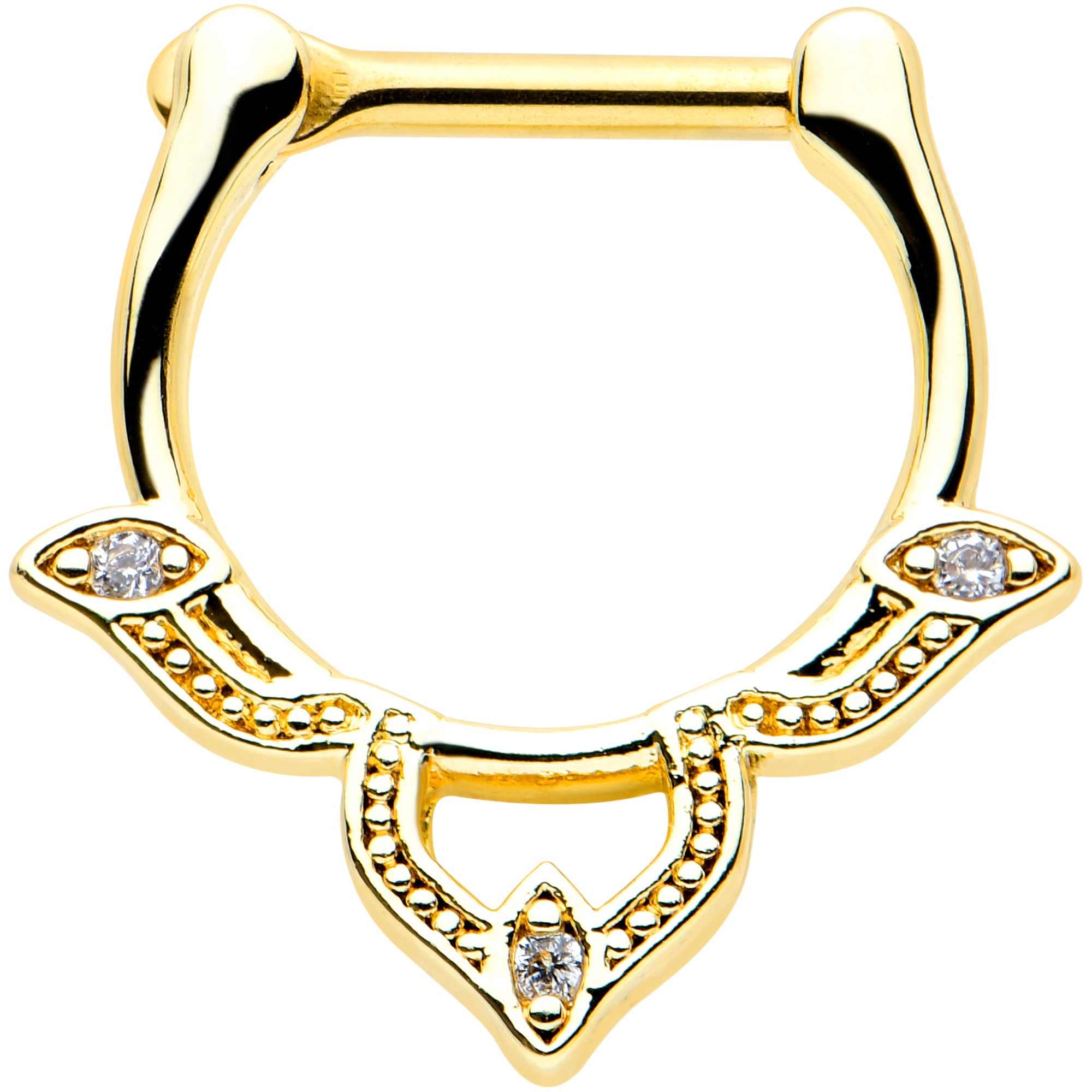 16G 3/8 Clear CZ Gem Gold Tone Triple Cats Eye Cartilage Clicker