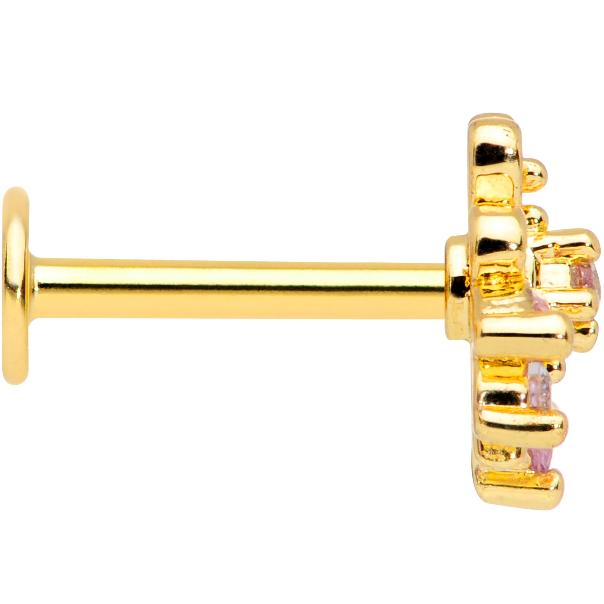 16G 5/16 Clear Pink CZ Gem Gold Tone Looping Labret Monroe Tragus