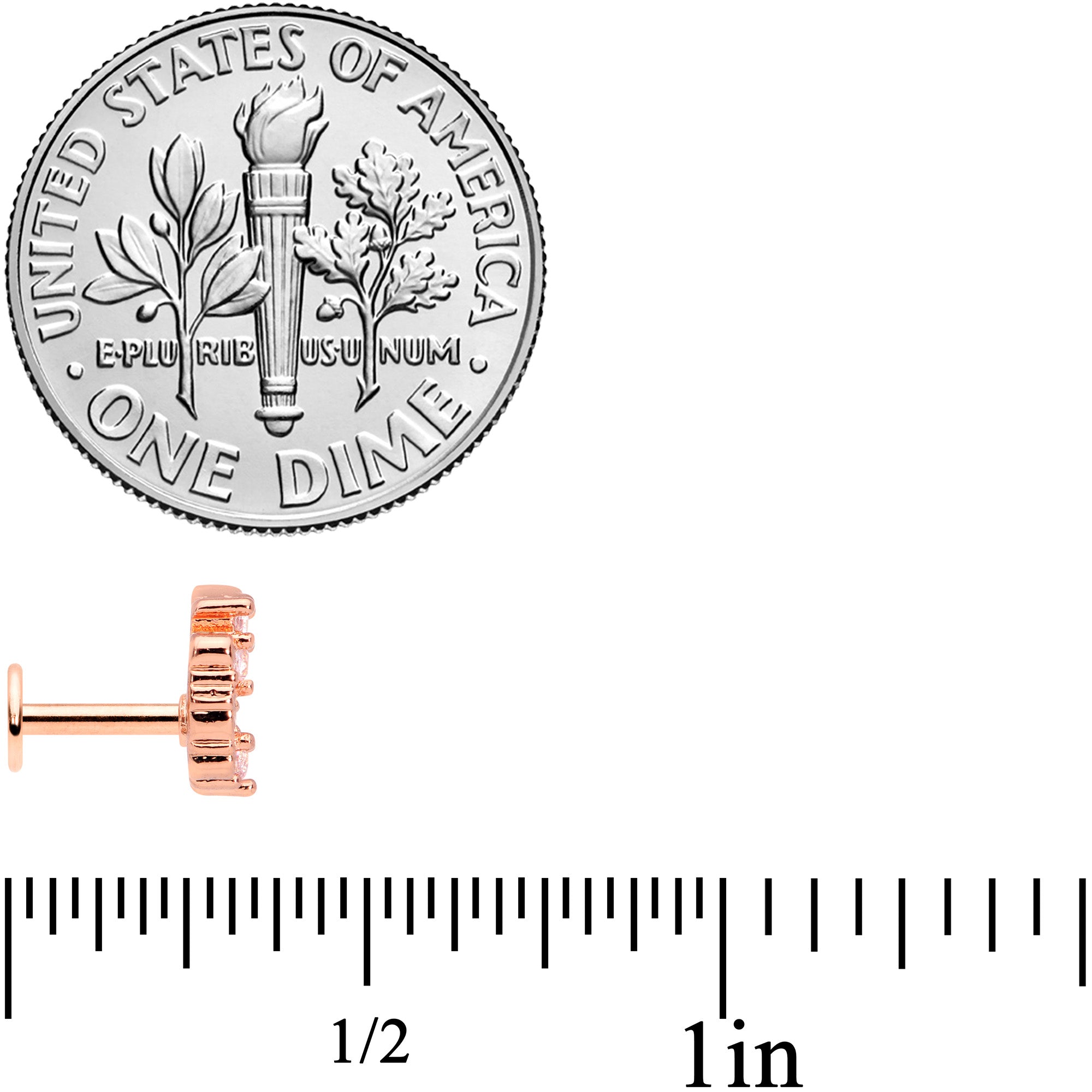 16G 1/4 Clear CZ Gem Rose Gold Tone Elegant Labret Monroe Tragus