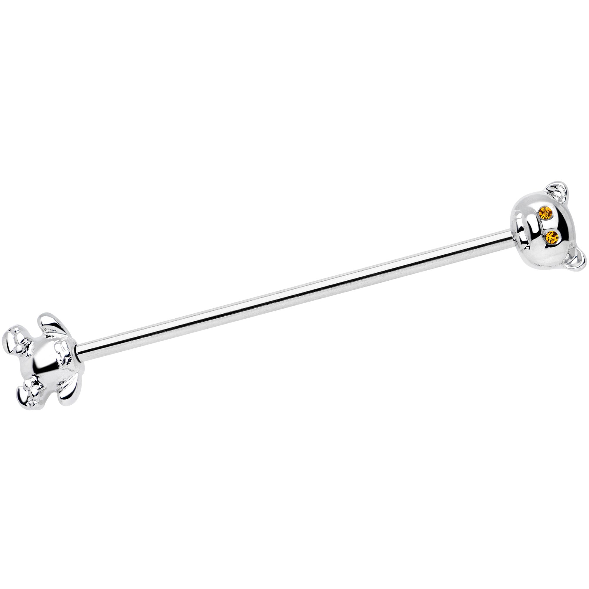 14G Yellow Gem Teddy Bear Industrial Barbell 38mm