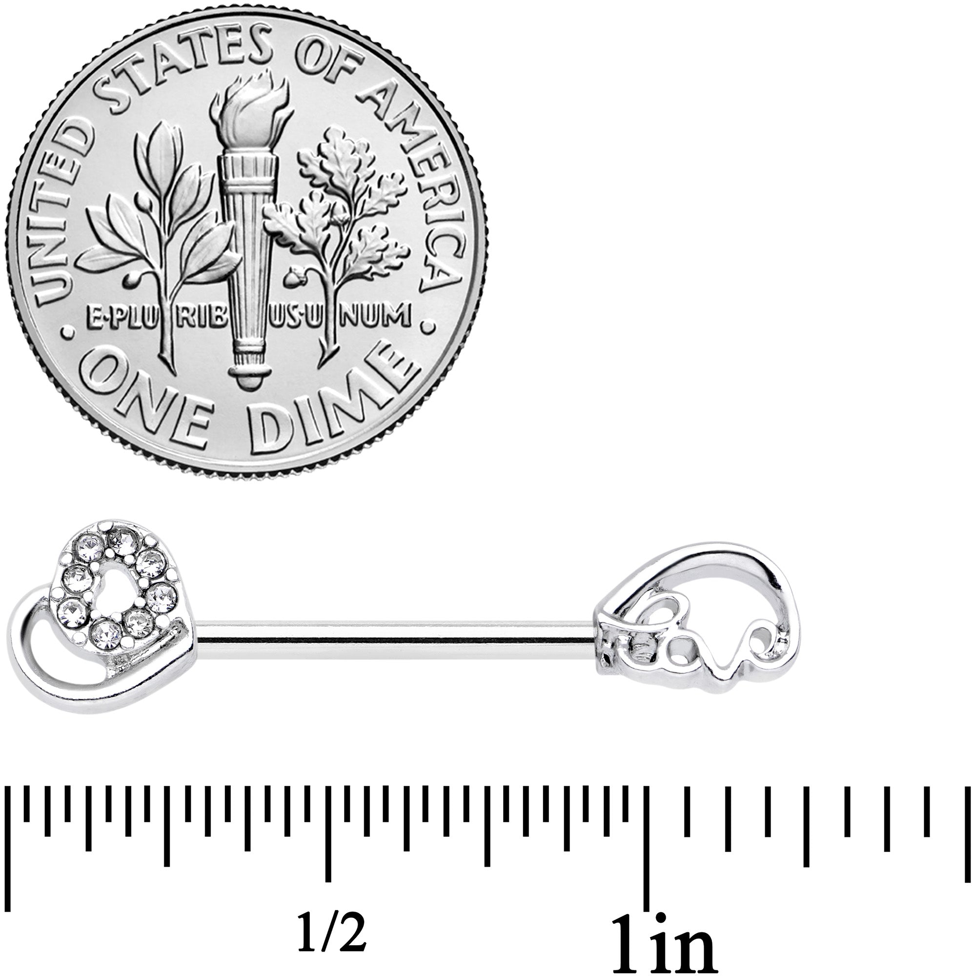 14G 5/8 Clear Gem Heart Swirl Barbell Nipple Ring Set