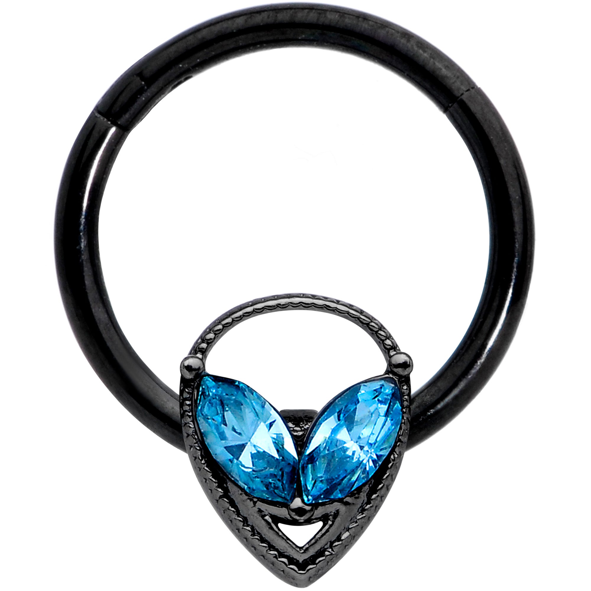 16G 3/8 Aqua Gem Black Hollow Alien Septum Ring