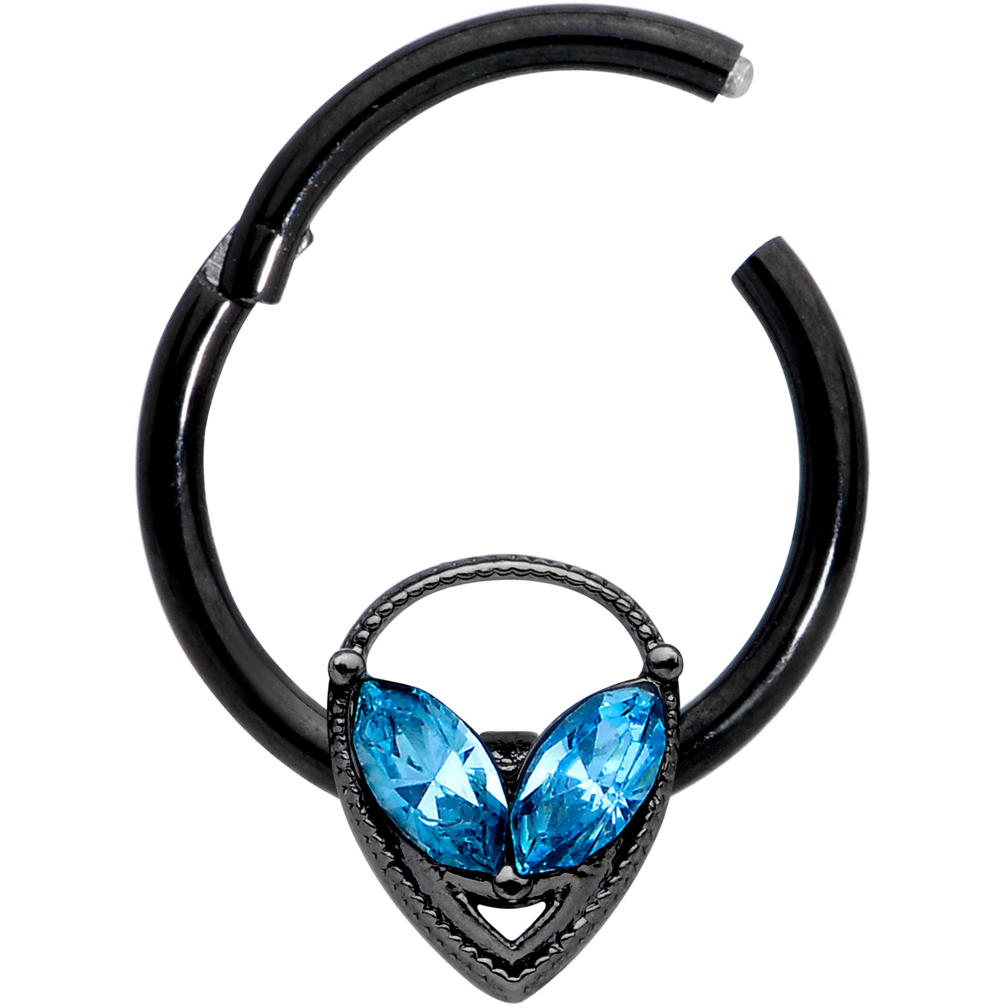 16G 3/8 Aqua Gem Black Hollow Alien Septum Ring