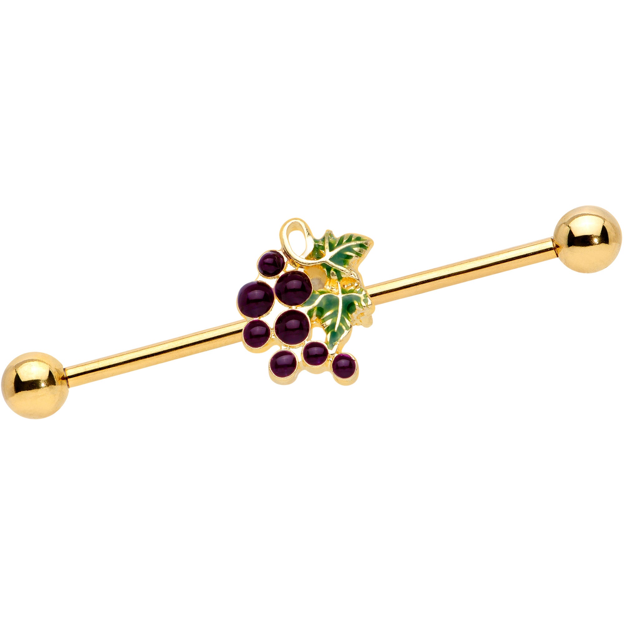 14G Gold Tone Yummy Grapes Industrial Barbell 38mm