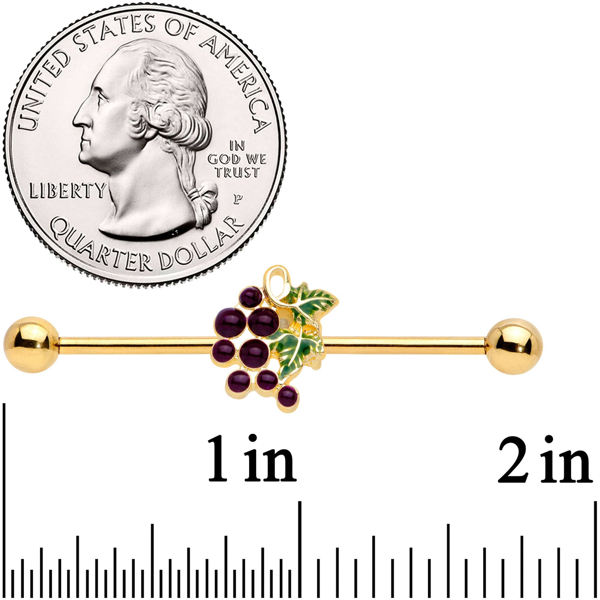 14G Gold Tone Yummy Grapes Industrial Barbell 38mm