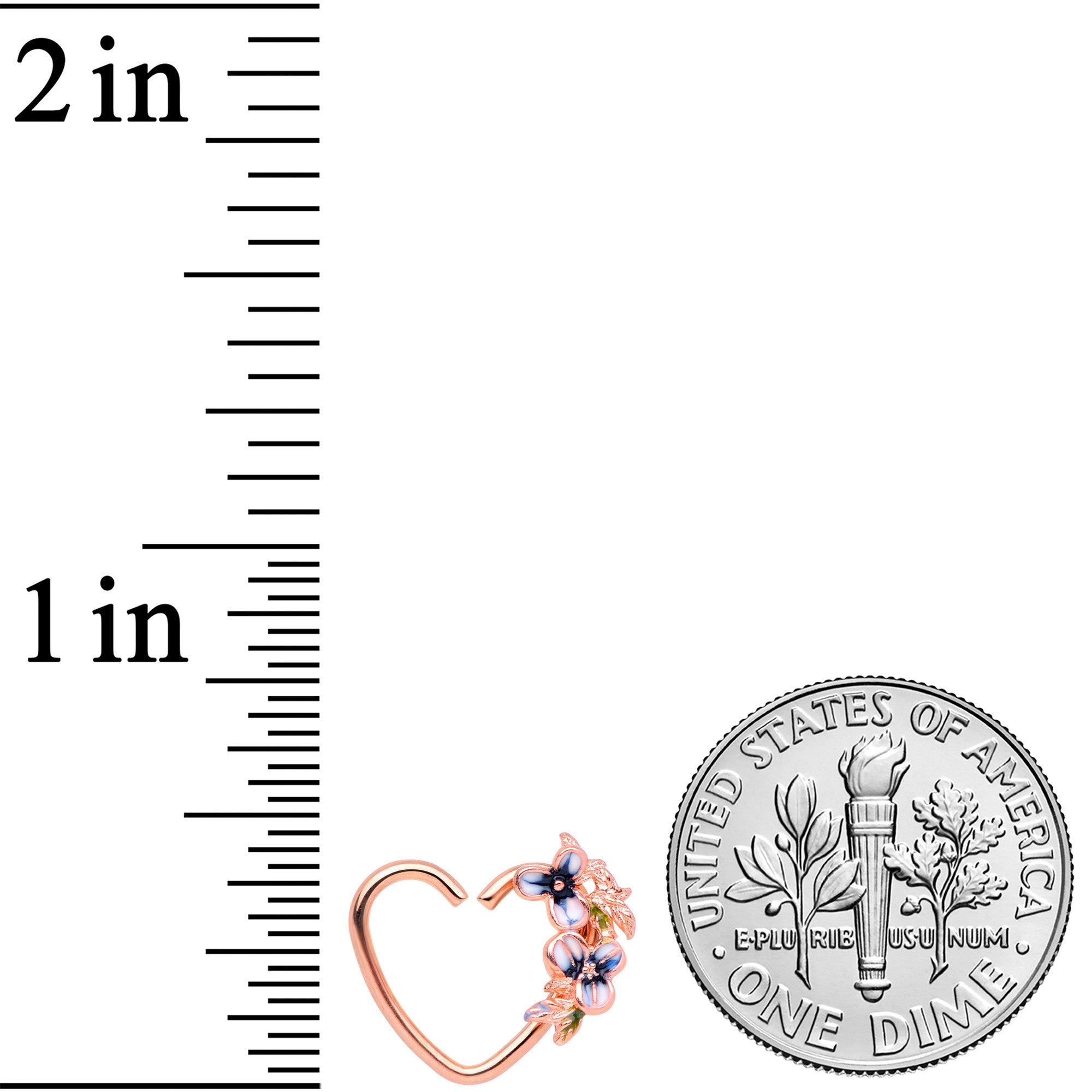 18G 3/8 Rose Gold Tone Blue Flower Heart Left Closure Ring