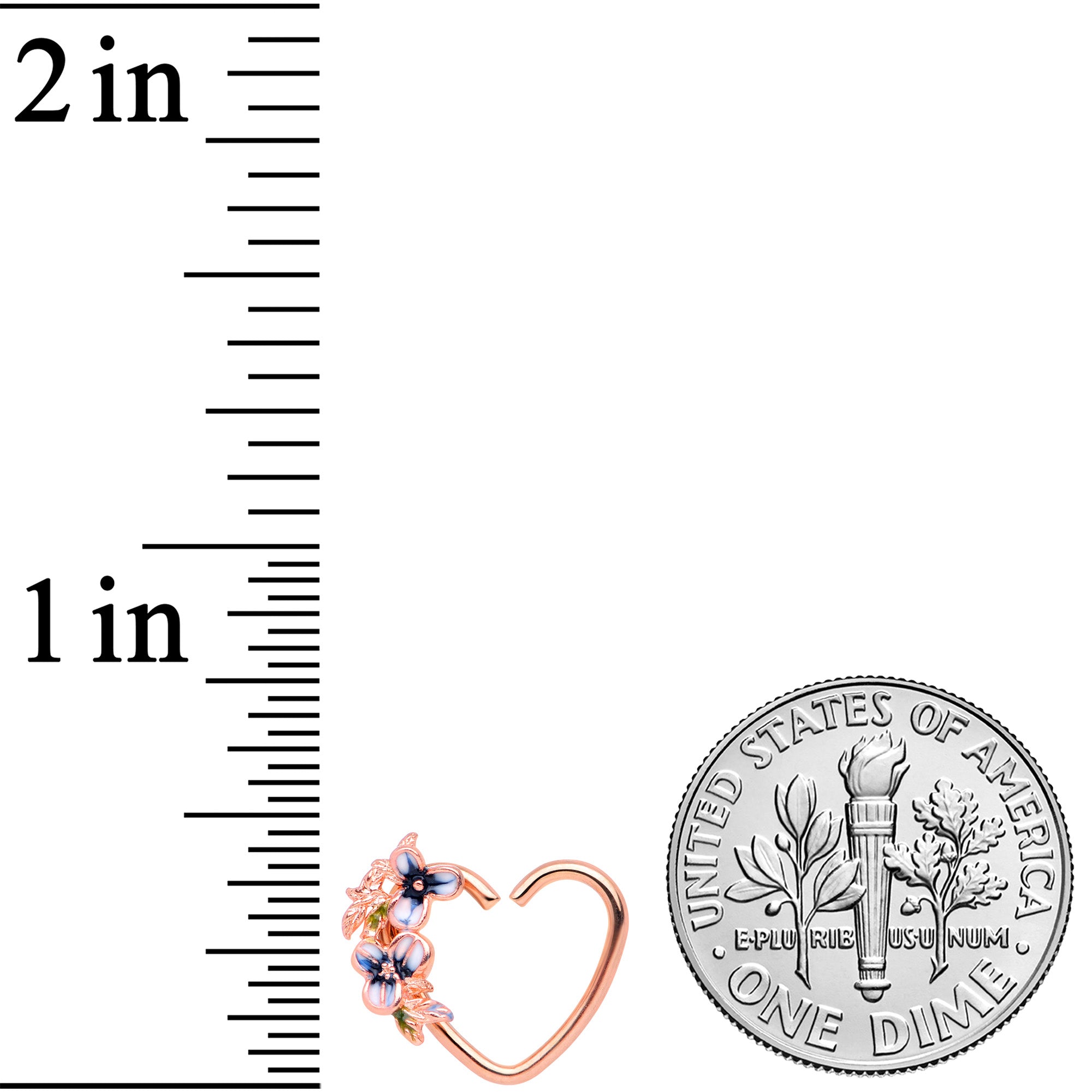 18G 3/8 Rose Gold Tone Blue Flower Heart Right Closure Ring