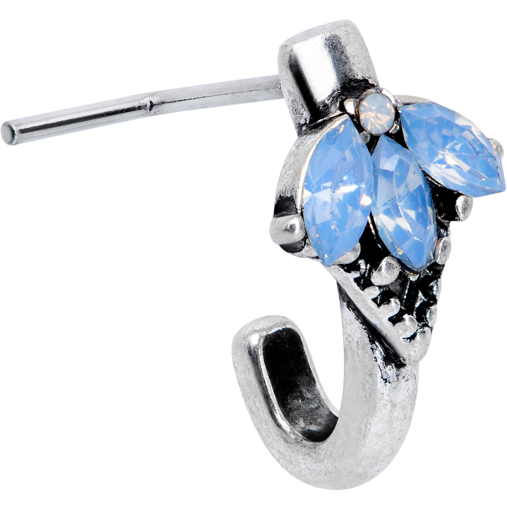 20G 5/16 Blue Faux Opal L Shaped Faux Hoop Nose Ring