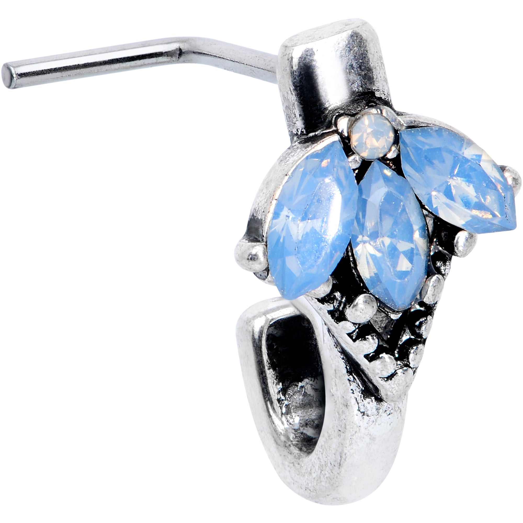 20G 5/16 Blue Faux Opal L Shaped Faux Hoop Nose Ring