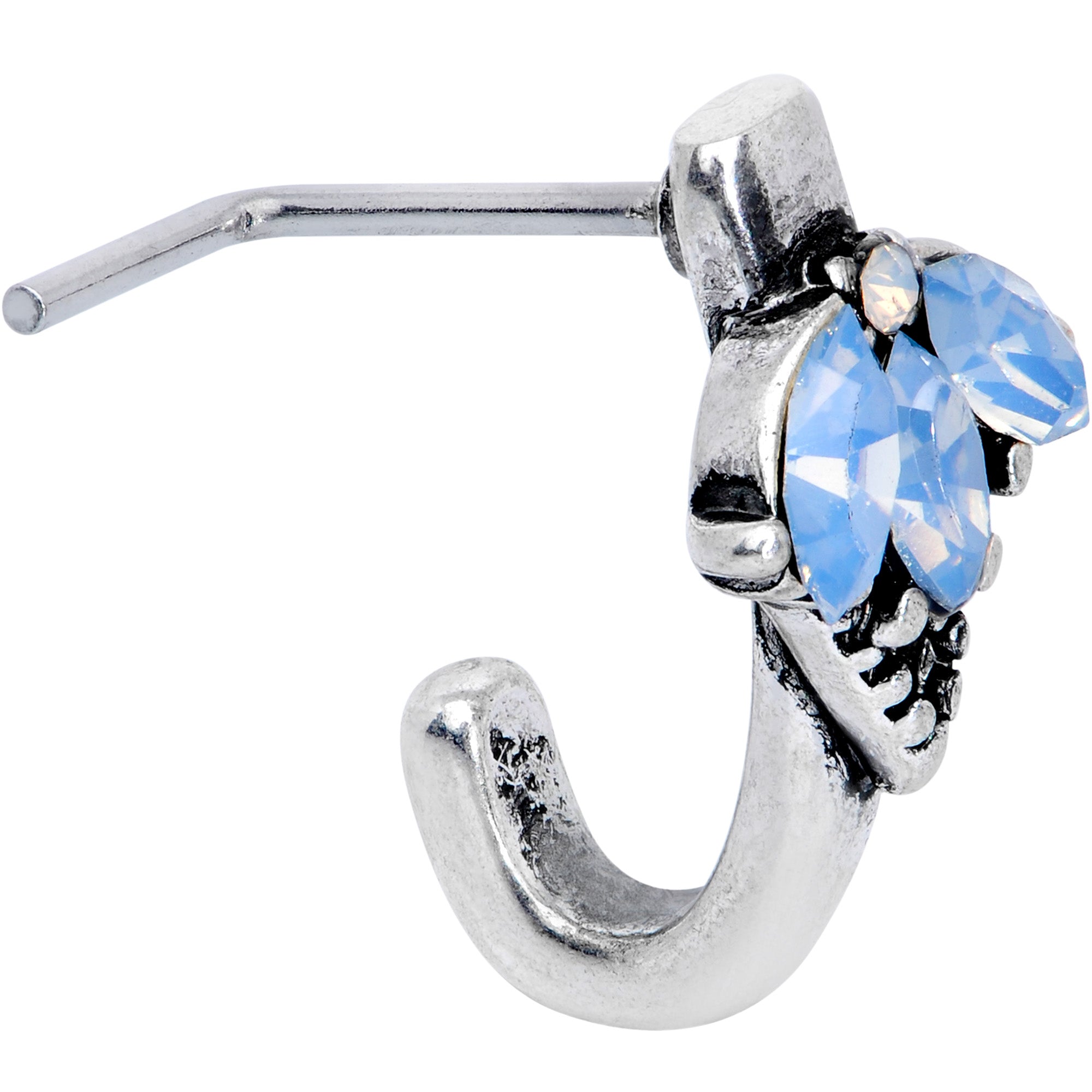 20G 5/16 Blue Faux Opal L Shaped Faux Hoop Nose Ring