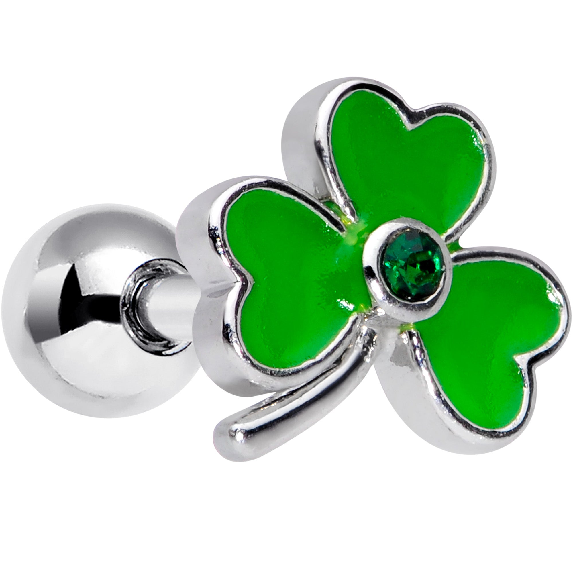 16G 1/4 Green Gem Shamrock St Patricks Day Cartilage Tragus