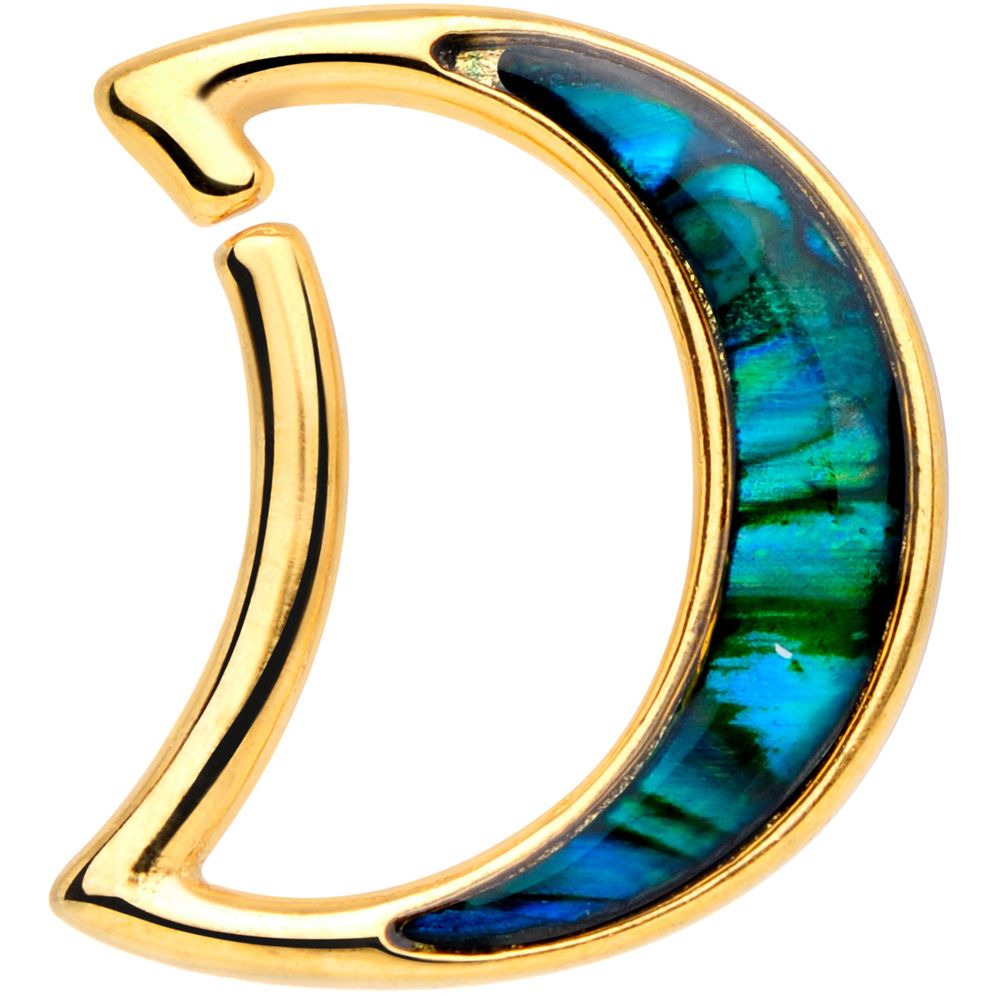 16G 3/8 Gold Tone Moon Sea Left Ear Closure Ring