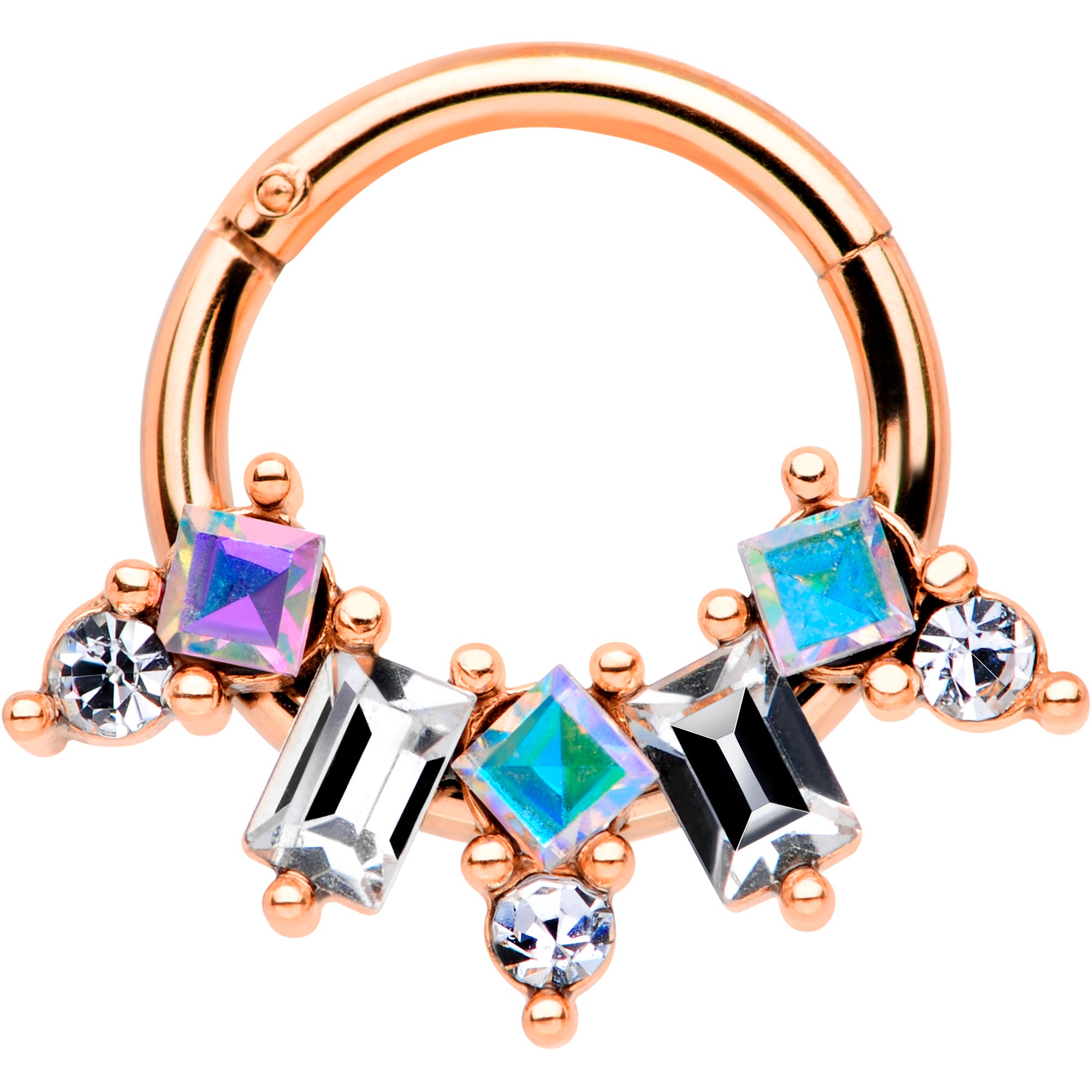 16G 5/16 Aurora CZ Gem Rose Gold Tone Fan Hinged Segment Ring