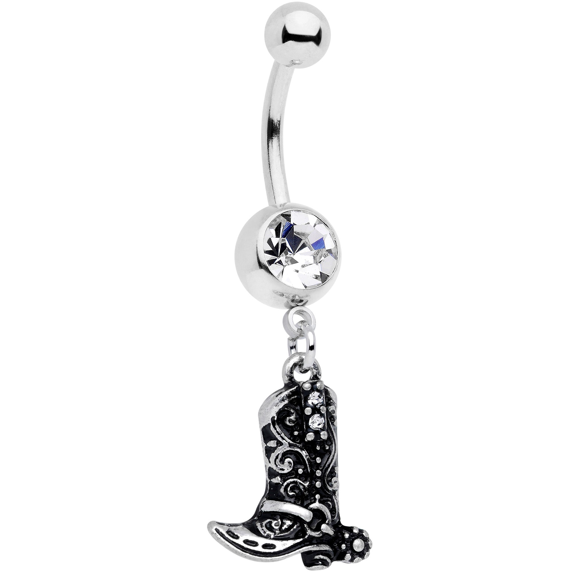 Clear Gem Cowboy Boot Dangle Belly Ring