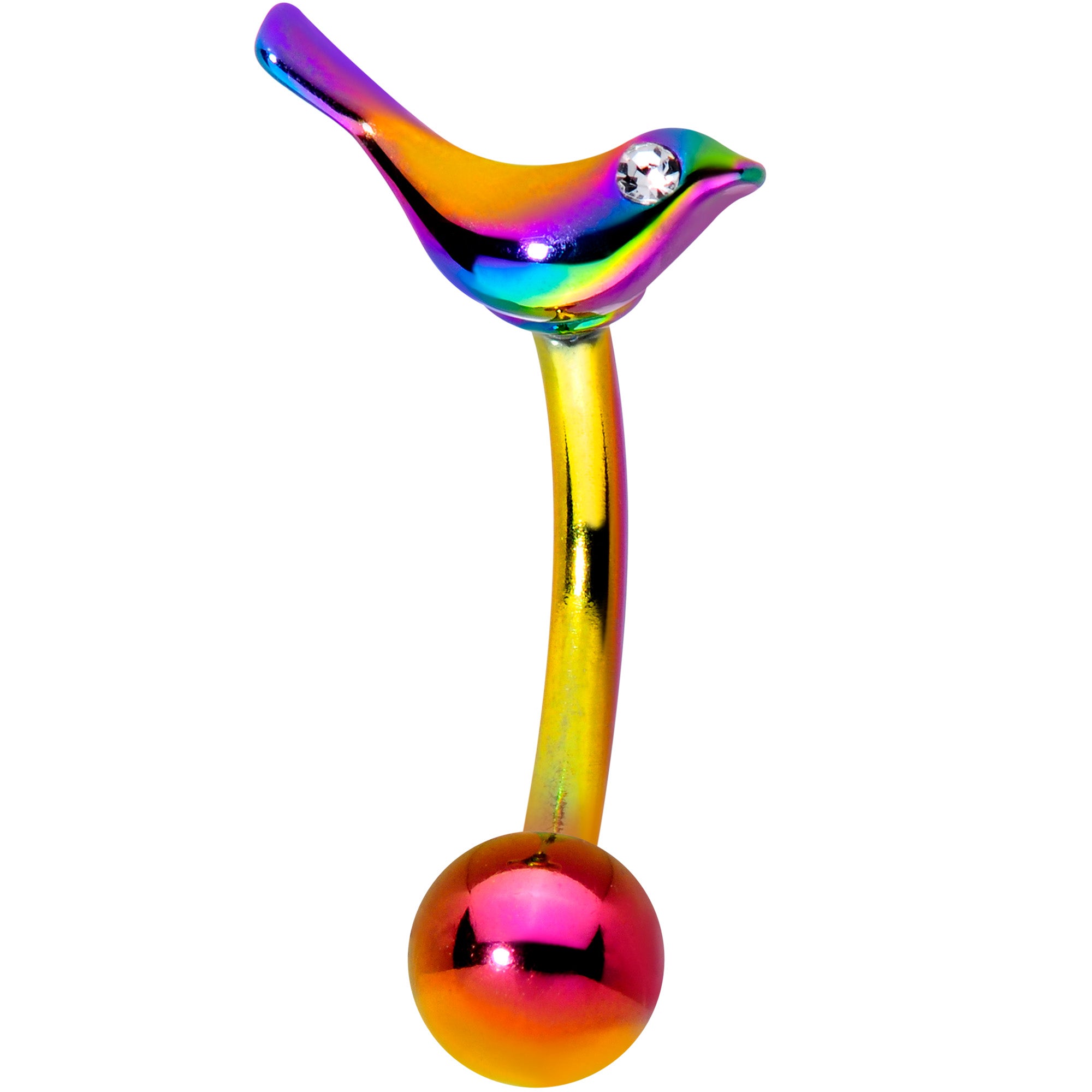16G 5/16 Clear Gem Rainbow Bird Curved Eyebrow Ring