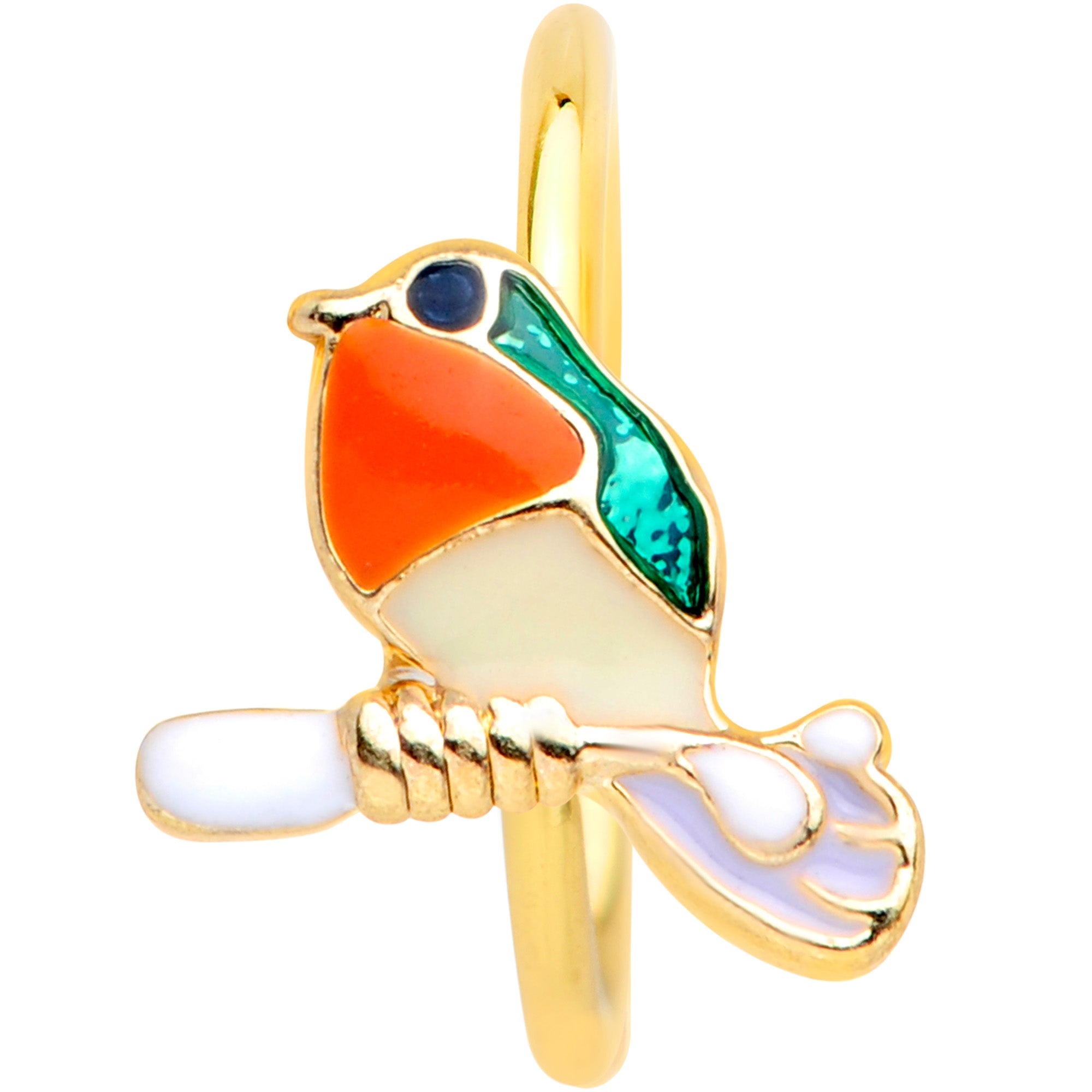 20G 5/16 Green Gem Gold Tone Perched Bird Nose Hoop