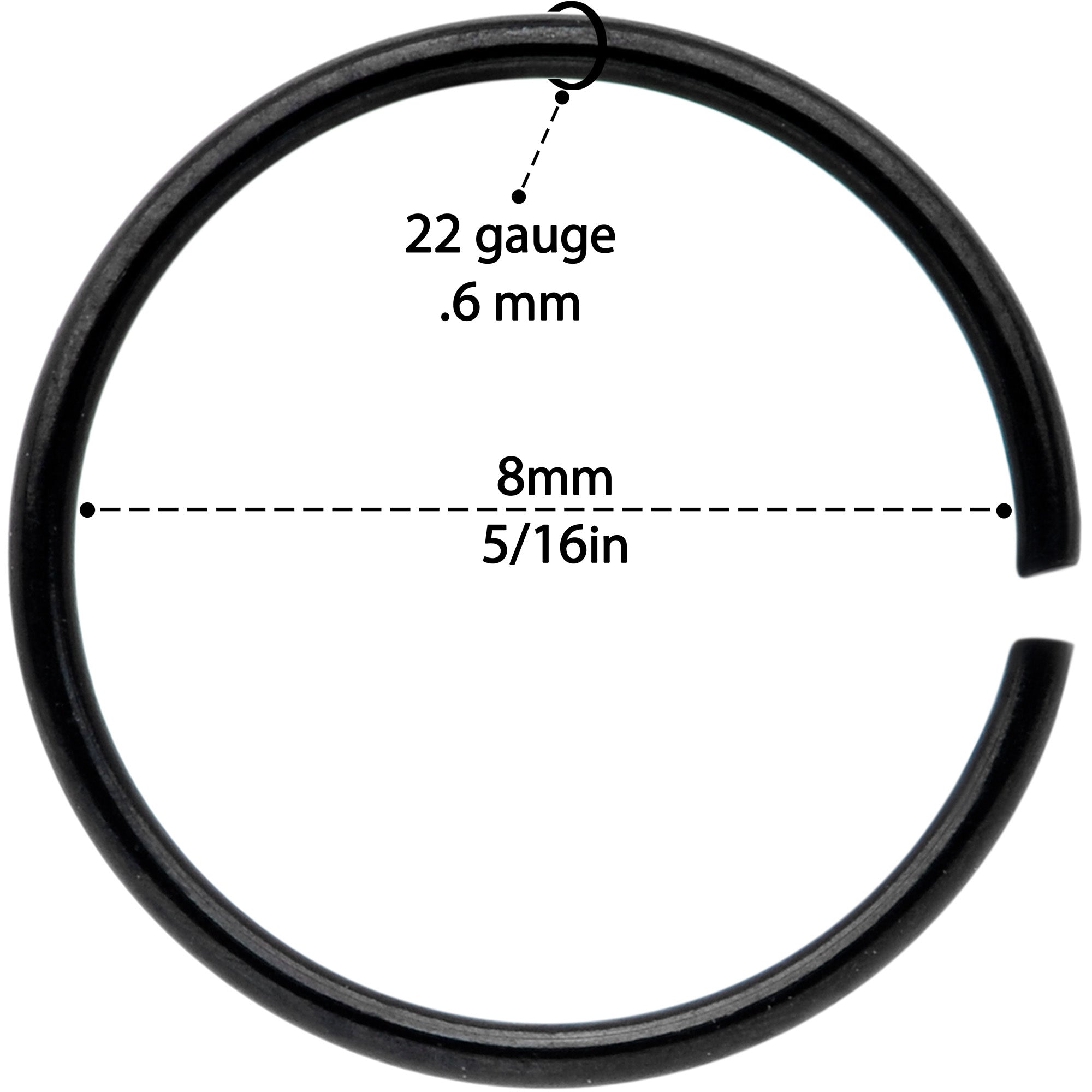 22G 5/16 Black Anodized Seamless Circular Ring Set of 12