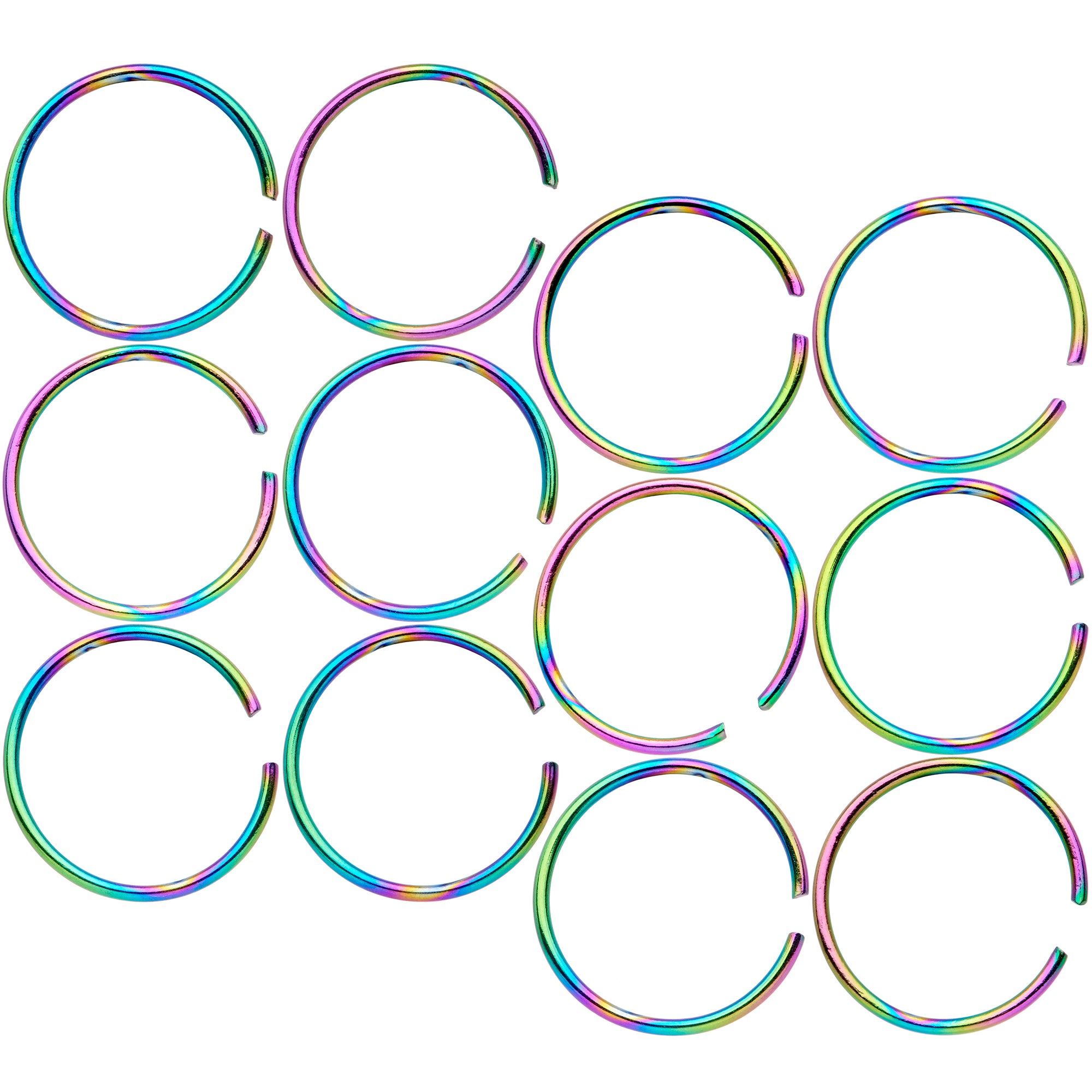 22G 5/16 Rainbow Anodized Seamless Nose Hoop Set of 12